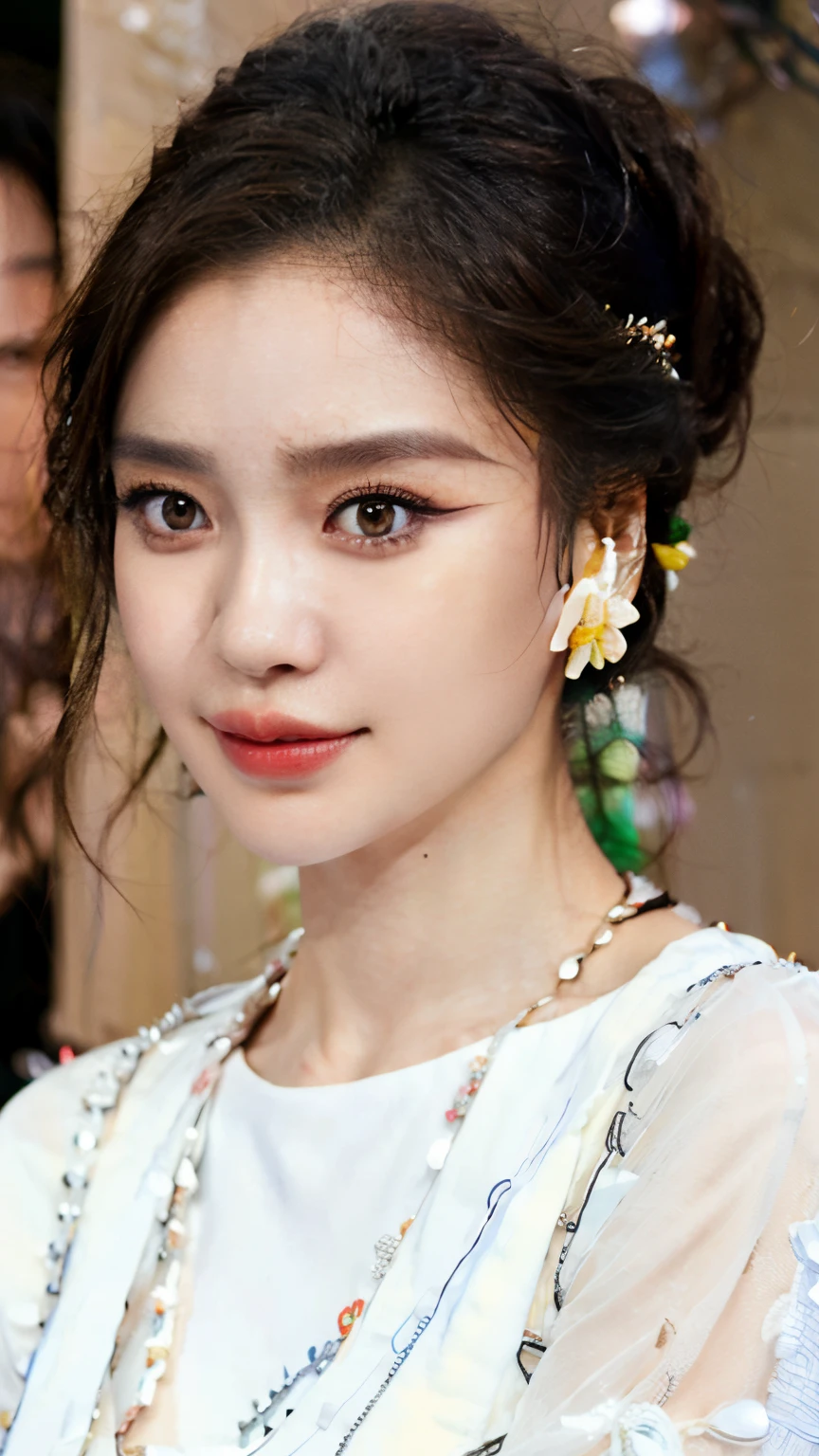 a close up of a woman wearing a white dress and a necklace, song hye - kyo, popular south korean makeup, kiko mizuhara, beautiful south korean woman, blackpink jennie, popular korean makeup, hwang se - on, beautiful young korean woman, heonhwa choe, lee ji - eun, lee ji-eun, park ji-min