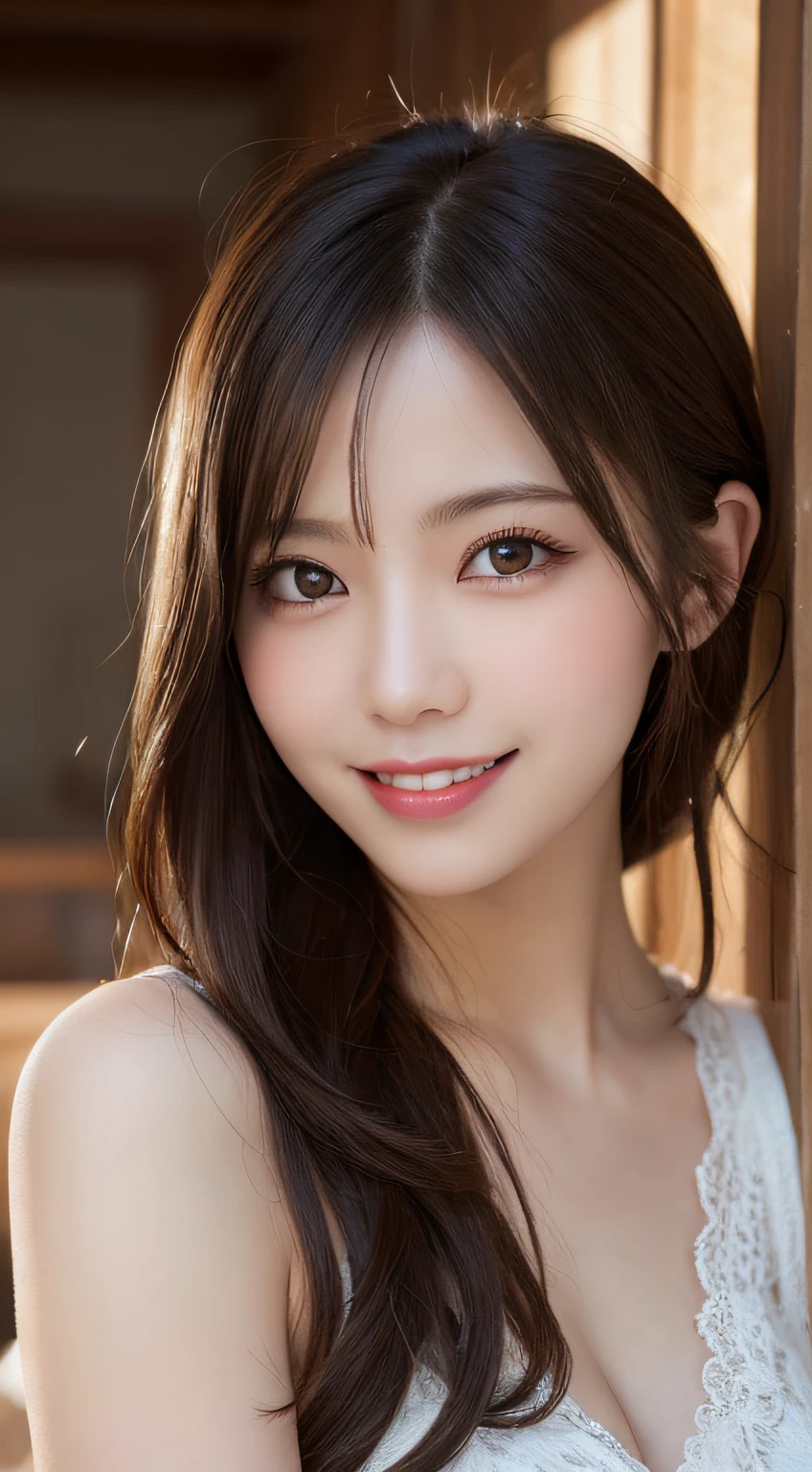 masutepiece, Best Quality, Illustration, Ultra-detailed, finely detail, hight resolution, 8K Wallpaper, Perfect dynamic composition, Beautiful detailed eyes, doress,Medium Hair, mid-chest, Natural Color Lip, Random and sexy poses,Smile,Tower Mansion
