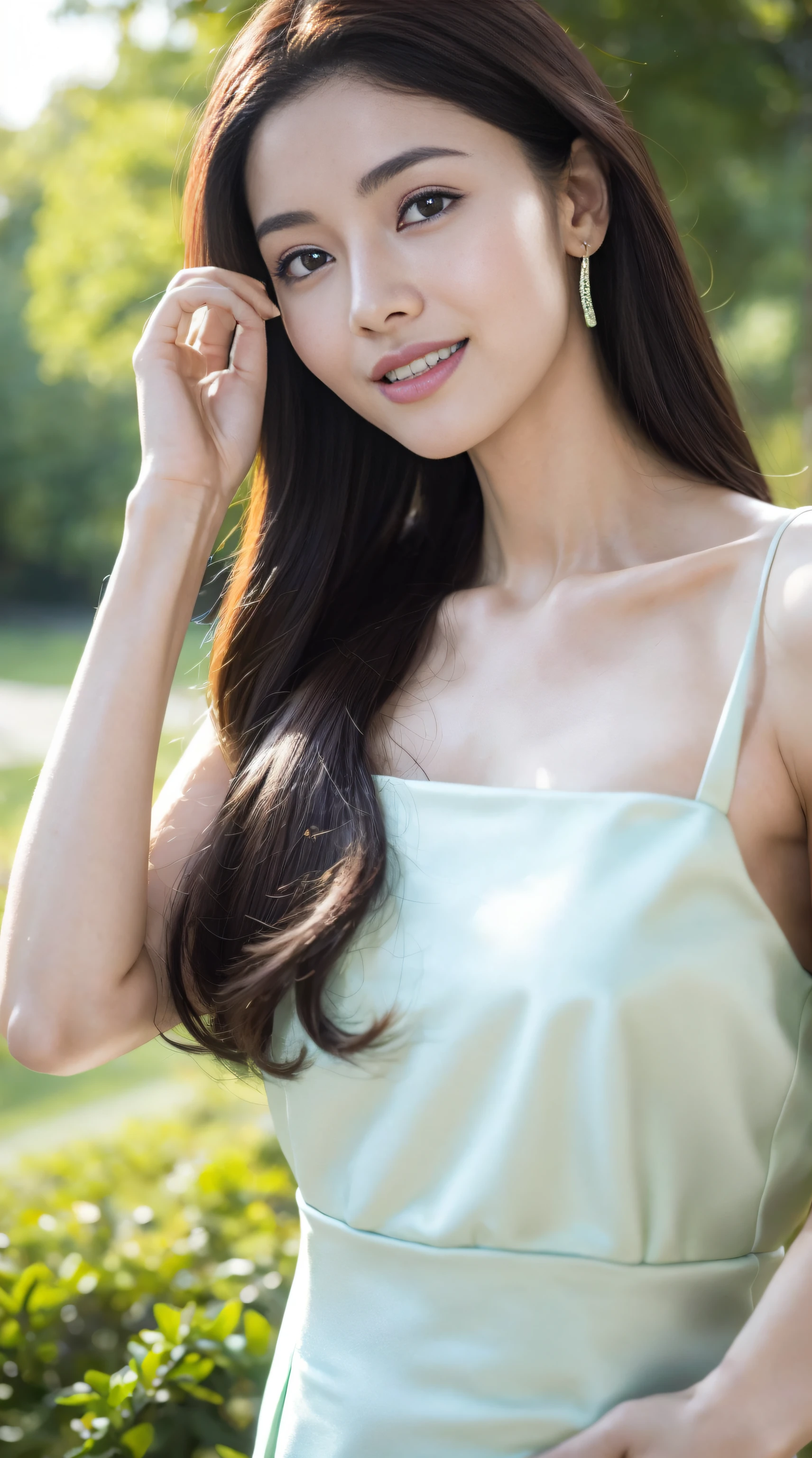 Fashion model 18 years old [[[[Close-up cleavage]]]], [[[[climaxing]]]], [[[[Cole]]]], [[[[bshoulder]]]], perfect  eyes, Perfect iris，perfect lips，perfect teeth，Perfect Skin，with fair skin，HighDynamicRange，Movie Girl，(s delicate face)，(Highly defined faces)，pink casual wear，The background is green trees，fresh flowers，4K Ultra HD, 超高分辨率, (realisticlying: 1.4), Best quality at best，tmasterpiece，（pastel colour：1.2）