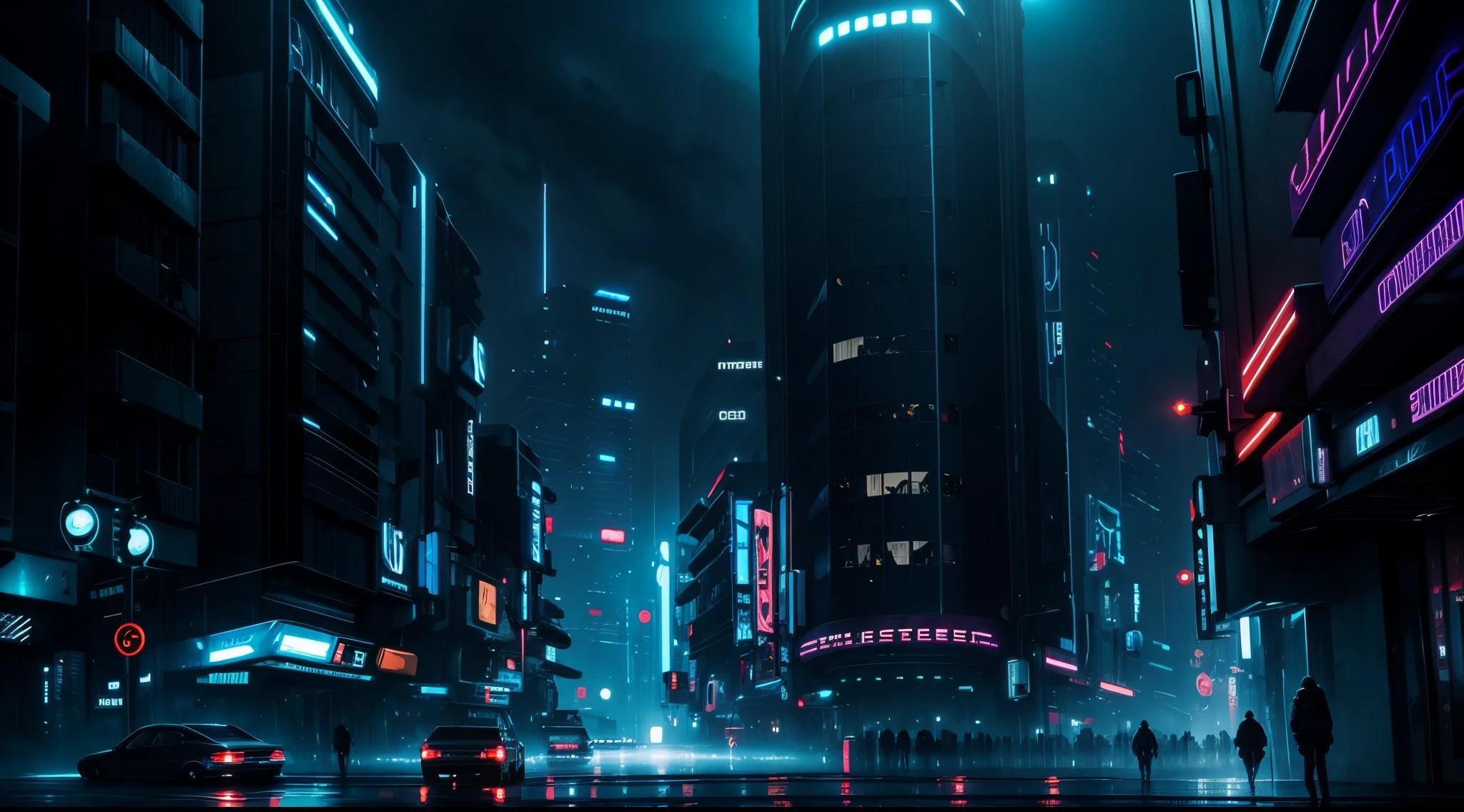 night city !!!, future, mist, ciberpunk, the night, Sateen, Blue shades, great quality, Beautiful lighting, Street, Bladerunner