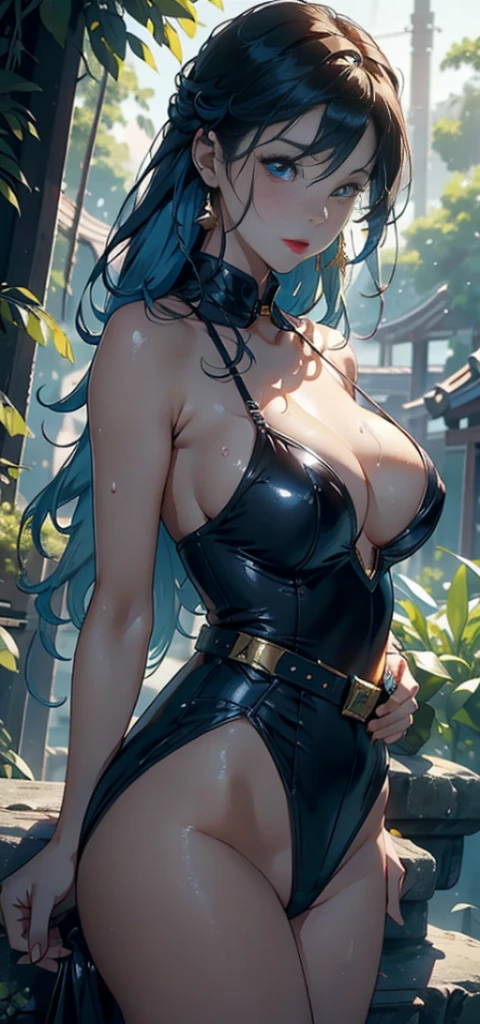 1female,25 age old,熟妇,Huge cleavage,big chest and thin waist,Thin leg, photos exposed, 独奏,(Background with:at a forest,the rainforest,in summer) She has long powder-blue hair,The stands up,sweat profusely,drenched all over the body,seen from the front, hair straight, The sky is mostly cloudy,(((tmasterpiece),(Very detailed CG unified 8k wallpaper),Best quality,电影灯光,detailed back ground,美丽细致的眼睛,Bright pupils,blue color eyes,Redlip(Very delicate and beautiful),(Beautiful and detailed eyes description),ultra - detailed,tmasterpiece,)),facing at the camera,A high resolution,ultra - detailed),Expose breasts exposed,Bare genitals, Lower body elevation,Raised sexy,Camel toes,Flushed face,with her mouth open,street frontage,Gold Saint Seiya(dressed in:Officer uniform,Black Jumpsuit,Expose breasts exposed)