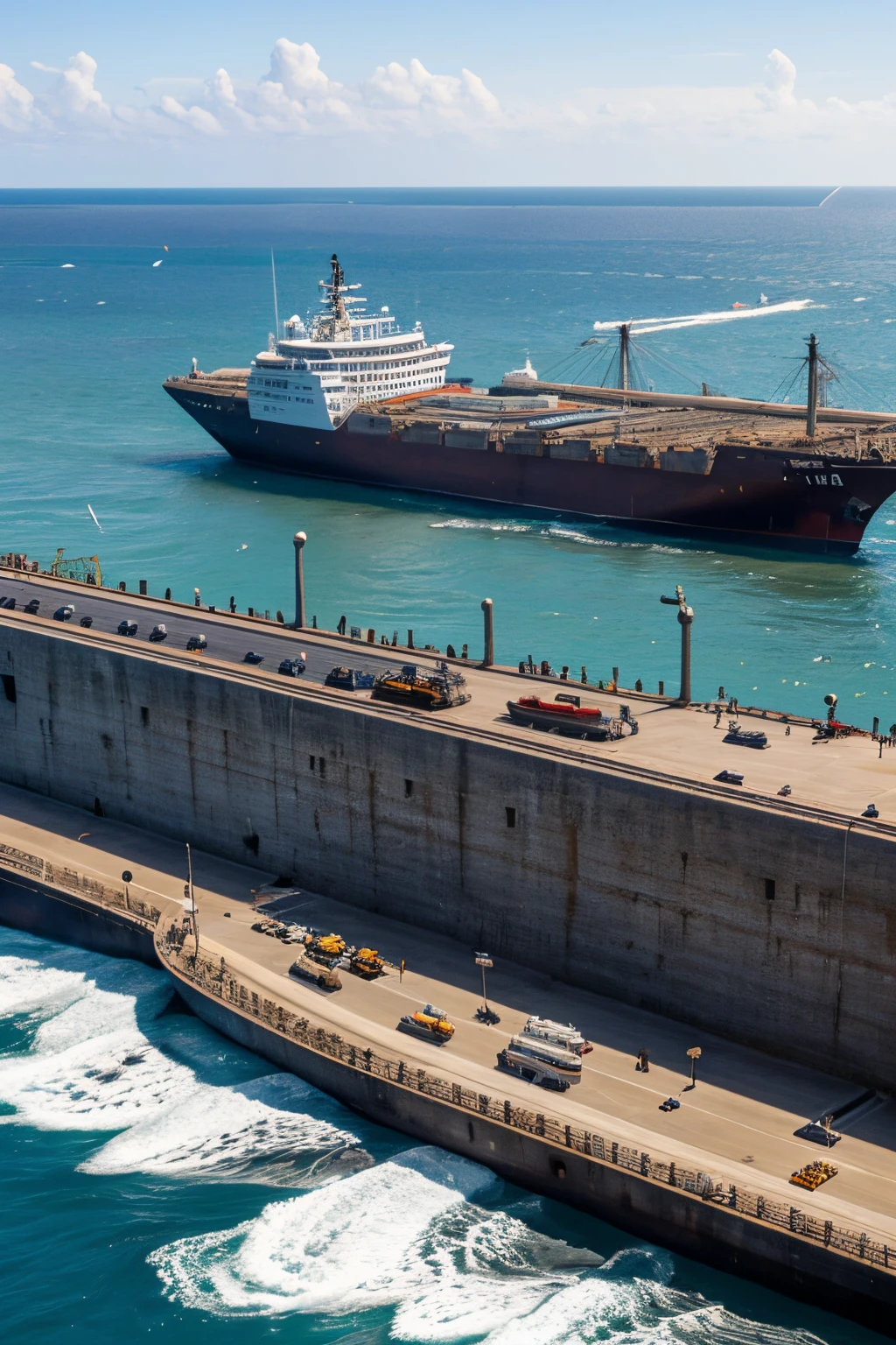 ships、Large ships、ship、during the day、Shore walls、buliding
