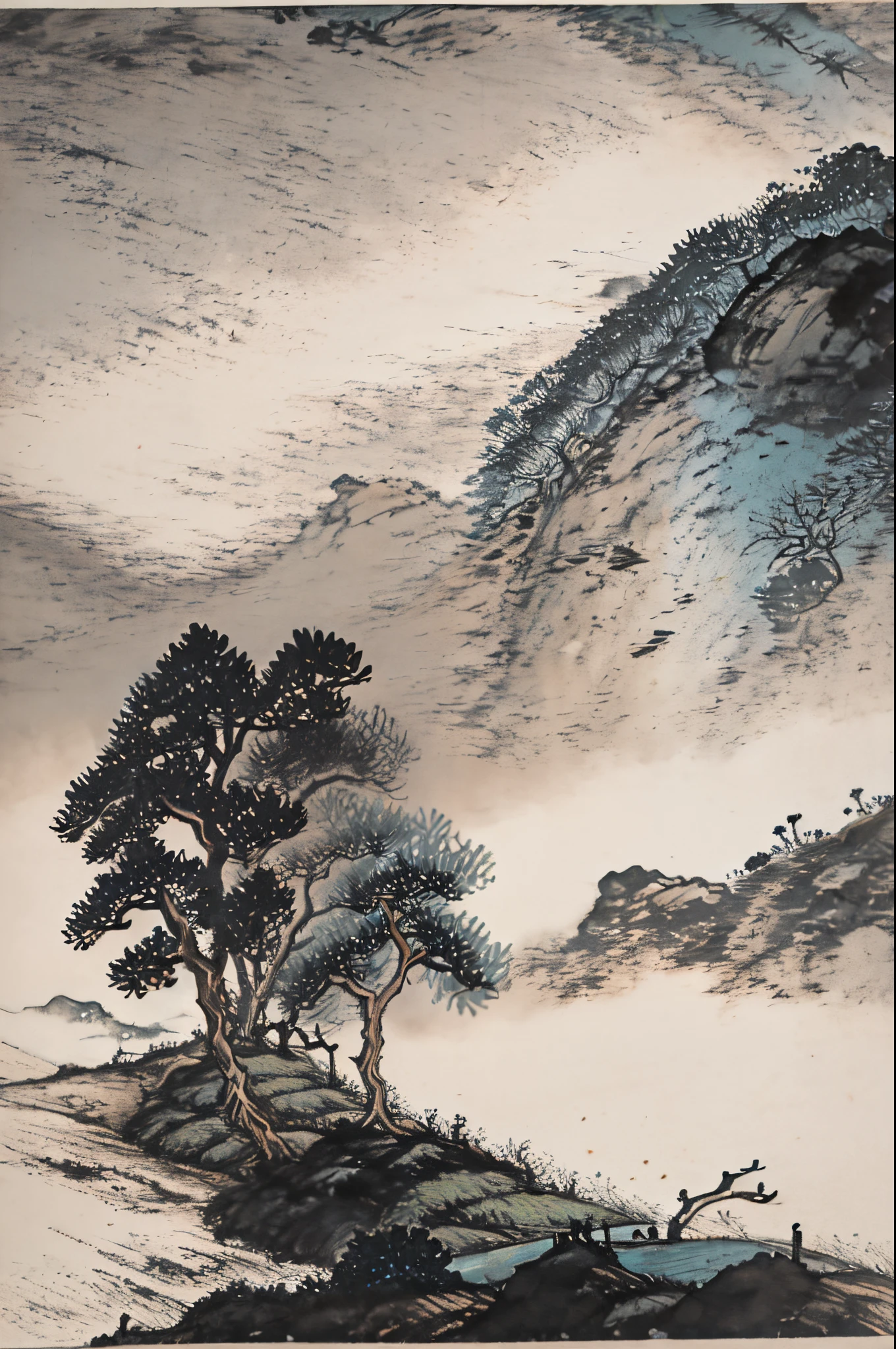 Chinese landscape painting，High hills，path，The tree，（without humans）