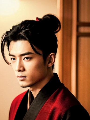 three kingdoms、Han people、Best Quality, 1boy, Solo, Asian, ((Upper body:1.3))、hair in bun、hair tied