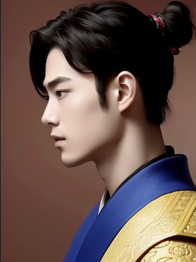 three kingdoms、Han people、Best Quality,  1boy, Solo, Asian, ((Upper body:1.3))、hair in bun、hair tied