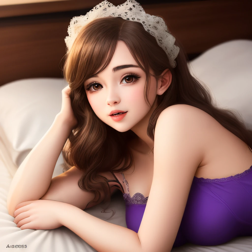 (Top Quality, 8k, 32k, Masterpiece, UHD: 1.3), Attractive Japan Woman Pictures, One Girl, (Big: 1.2), Erotic Underwear Style, Light Purple, Lace, Super Cute, Nice Perfect Face from Upper Body to Thighs, Soft Skin, Gorgeous Wavy Long Brown Hair, (Perfect Four Fingers, One Thumb) 8
K resolution, ultra realistic, super detail, high quality, on bed, various poses --auto --s2