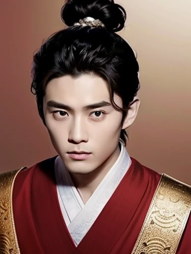 three kingdoms、Han people、Best Quality, 1boy, Solo, Asian, ((Upper body:1.3))、hair in bun、hair tied、Ornament on the head