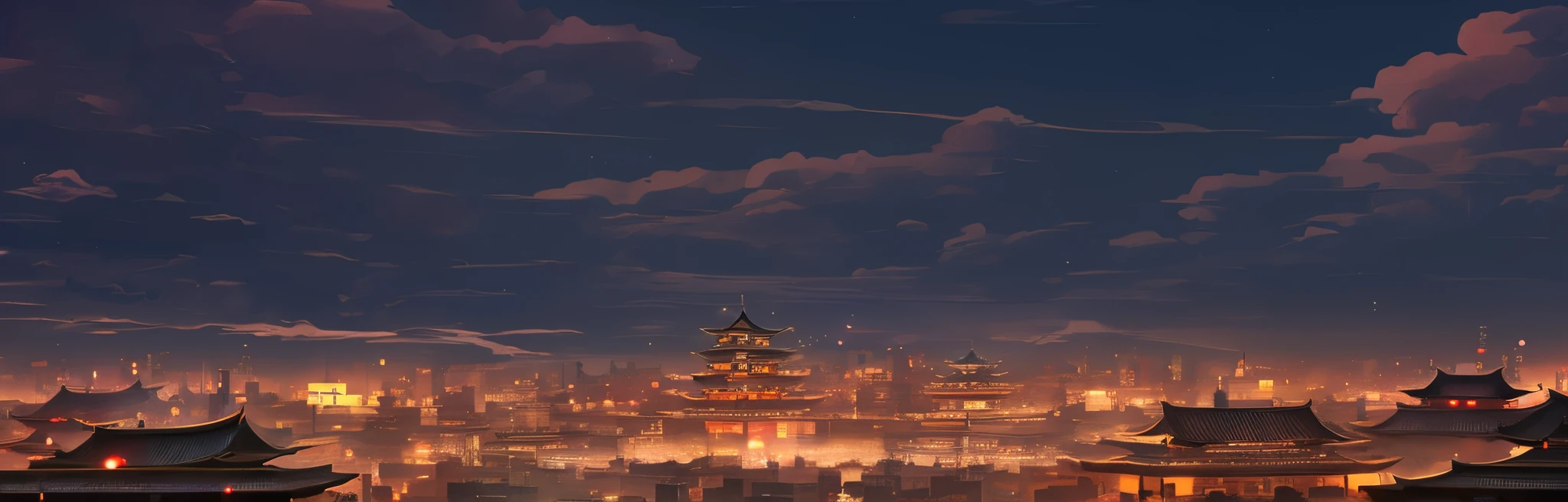 Anime landscape of a city with many buildings and sky, Dream China Town, author:Hero, Beautiful rendering of the Tang Dynasty, ross tran. scenery background, ancient city landscape, author:Li Song, by Shitao, rossdraws global illumination, Cyberpunk ancient Chinese castle, Zou Yigui, beautiful cityscape, A beautiful artistic illustration