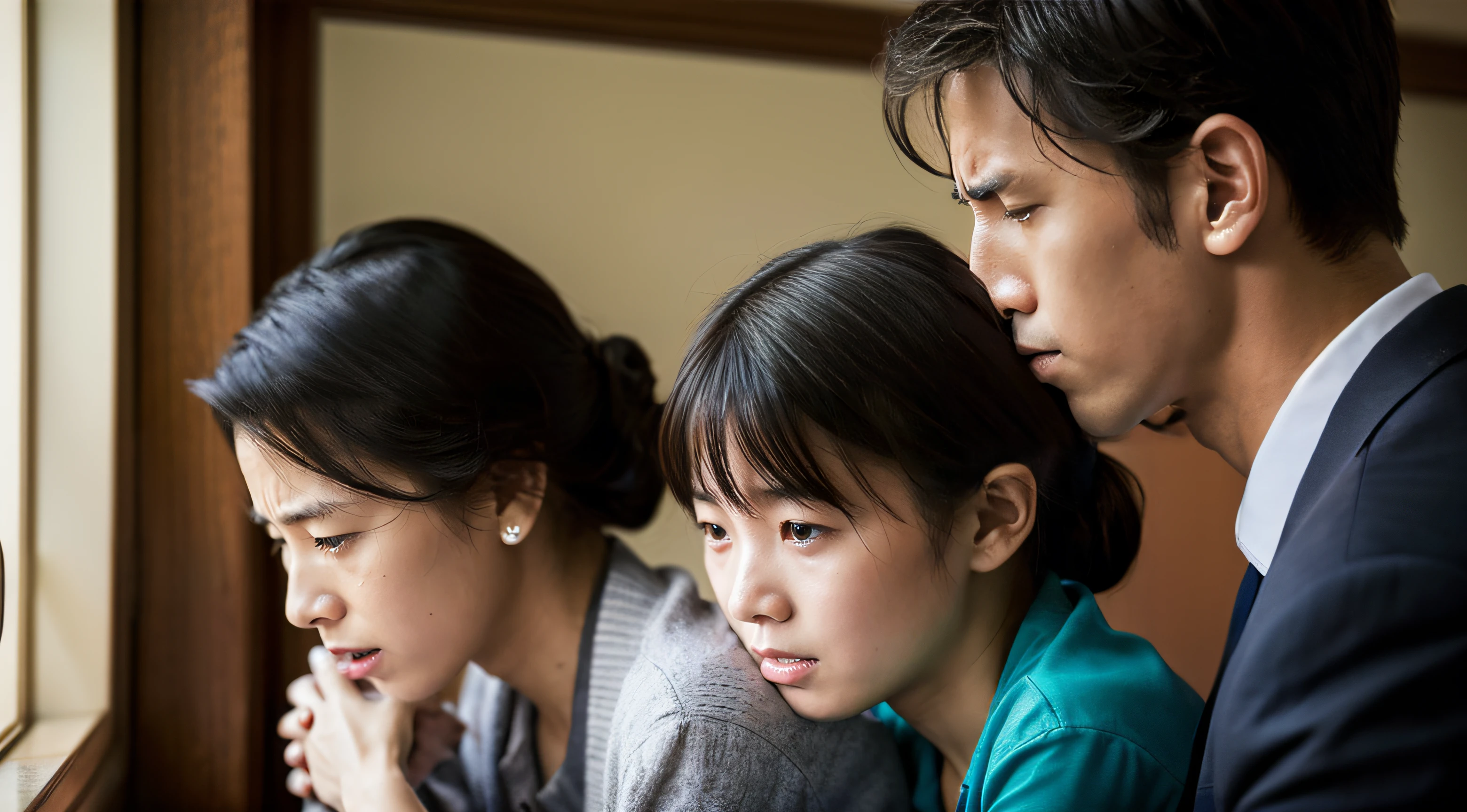 Jehovah's Witnesses、family breakdown、man crying and lamenting、high-detail、high-level image quality