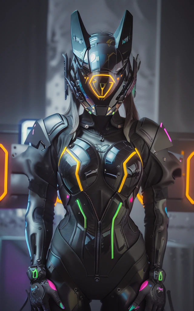 Image 16k, Great [Catwoman | Catwomen], black tight leather biker suit on the body, biker costume, biker gloves, (big breastes), (slim athletic body), futuristic (All closed cyber helmet) with big cat ears, faceoff, ciberpunk, lascivious, enticing, Tilting, Tilting, sexypose, Top view, (against the backdrop of the night neon cyber city), Detailed digital art, Cybernetics, Detailed palms, detailed biker gloves, glowing neon inserts on the suit, neon helmet visor, neon inscriptions in cybernetic language on the helmet, glowing neon symbols