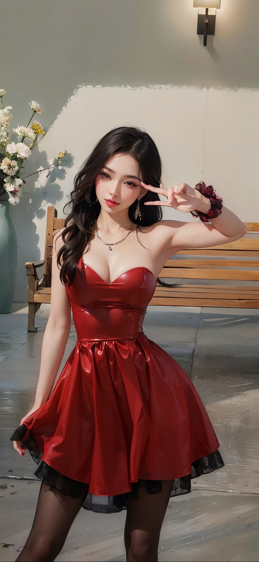 (8k, RAW photo, photorealistic:1.25) ,( lipgloss, eyelashes, gloss-face, glossy skin, best quality, ultra highres, depth of field, chromatic aberration, caustics, Broad lighting, natural shading,) looking at viewer with a serene and goddess-like happiness,
