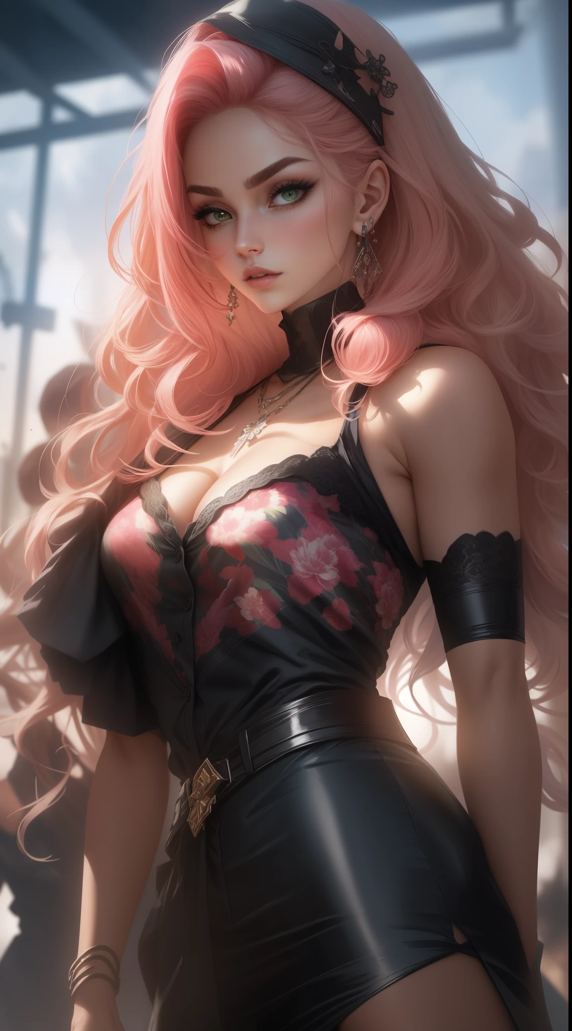 S beautiful queen,is depicted as a young girl with vibrant, emerald green eyes, fair skin, and long, pink hair. Her hair is typically worn in a short bob-style haircut,complemented by a forehead protector that she wears on her forehead, she is known for her petite and slender frame, which she often dresses in a simple, yet practical attire. She typically wears a red short-sleeved shirt, matching shorts, and black gloves. Her outfit is completed with black stockings and shinobi sandals. In terms of her facial features, Shr has a well-defined, oval-shaped face. She possesses a small button nose, rosy cheeks, and a pair of thin, arched eyebrows. Her eyes are one of her most striking features, shimmering with a vivid shade of green that adds a touch of liveliness to her appearance. Her lips are soft and pink, often curled into a determined expression, showcasing her strong will and determination. Her overall appearance exudes a youthful energy and a sense of femininity, which is further accentuated by her prominent eyelashes and slender fingers. Although her appearance may give off a delicate impression, She is a formidable ninja and proves time and again that she possesses great strength and skill.