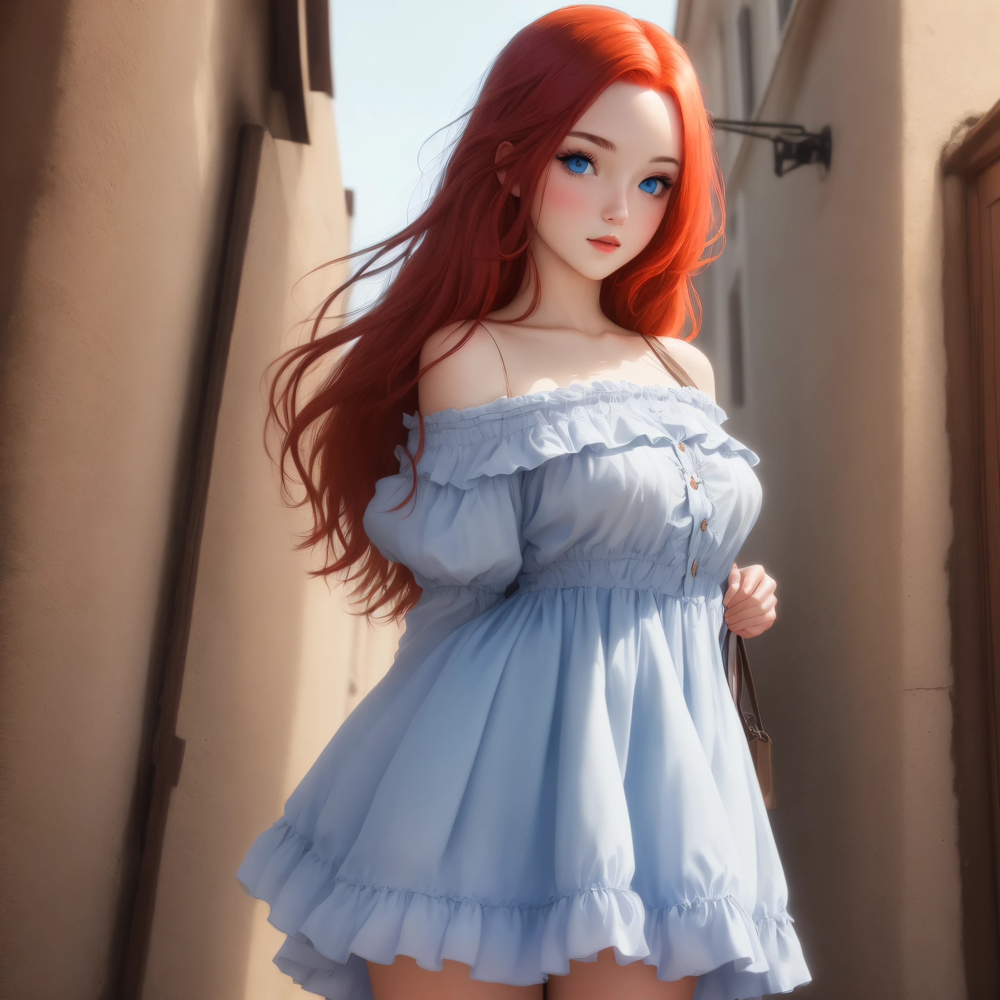 A pretty girl with red hair and blue eyes