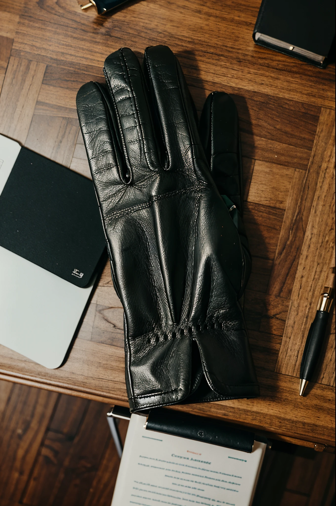 A glove is placed on a lawyer's desk , top view