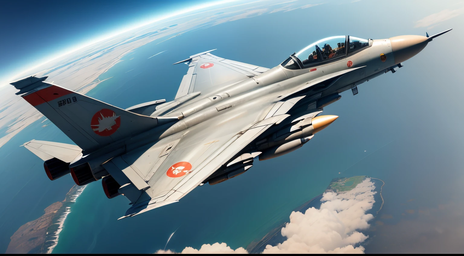 Chinese Air Force, Chinese fighter jets soaring in the sky, aerial view, side view, masterpiece, 8k.