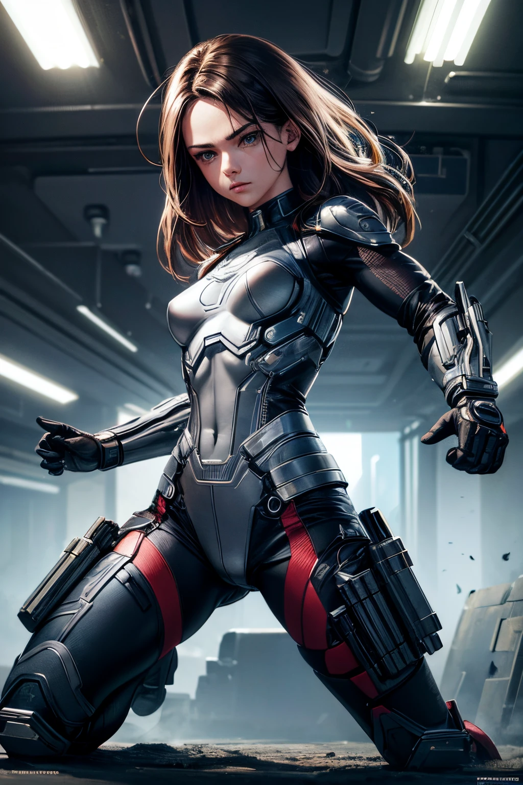 girl, comic accurate Bucky Barnes costume, cyborg, mechanical left arm, metal left arm, metal respiratot, combat stance, highly detailed, vibrant appearance, creative behavior, imaginative, sensual, spontaneous, small breasts, sexi, highest quality, skin texture, intricate details, (cinematic lighting), RAW photo, 8k, masterpiece,best quality,ultra-detailed,very detailed illustrations,extremely detailed,intricate details,highres,super complex details,extremely detailed 8k cg wallpaper,