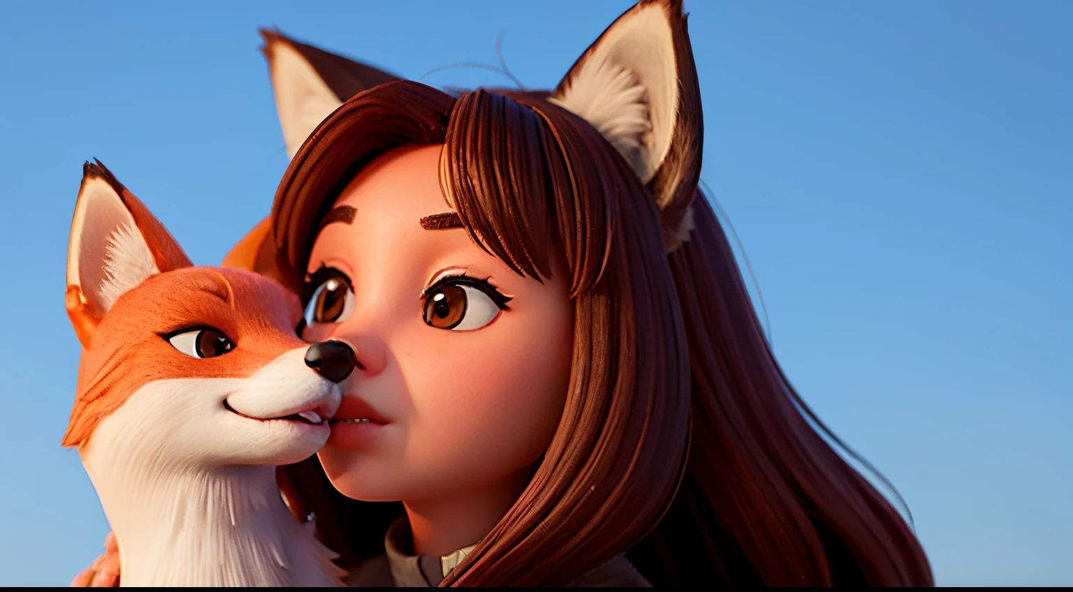 a girl kissing a fox on the snout