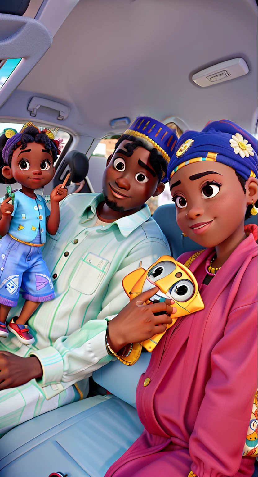 A disney pixar nigerian hausa family car selfie picture baby dad and mom