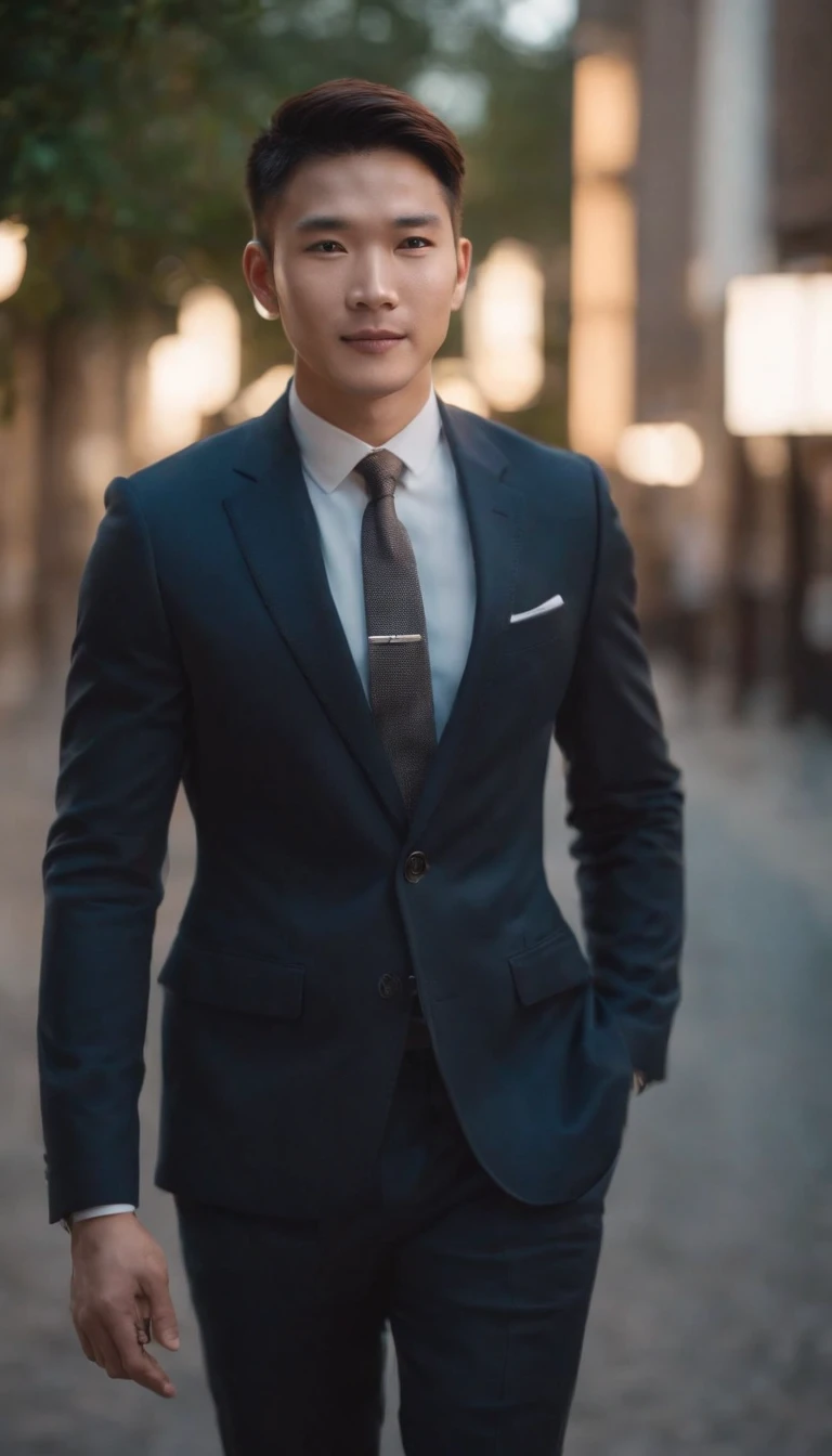 (full body:1.25), East Asian men, softlighting, Clear face, ((Business suit)), cheerfulness, warm lights, ssmile,, (short detailed hair), Handsome, young, short detailed hair,