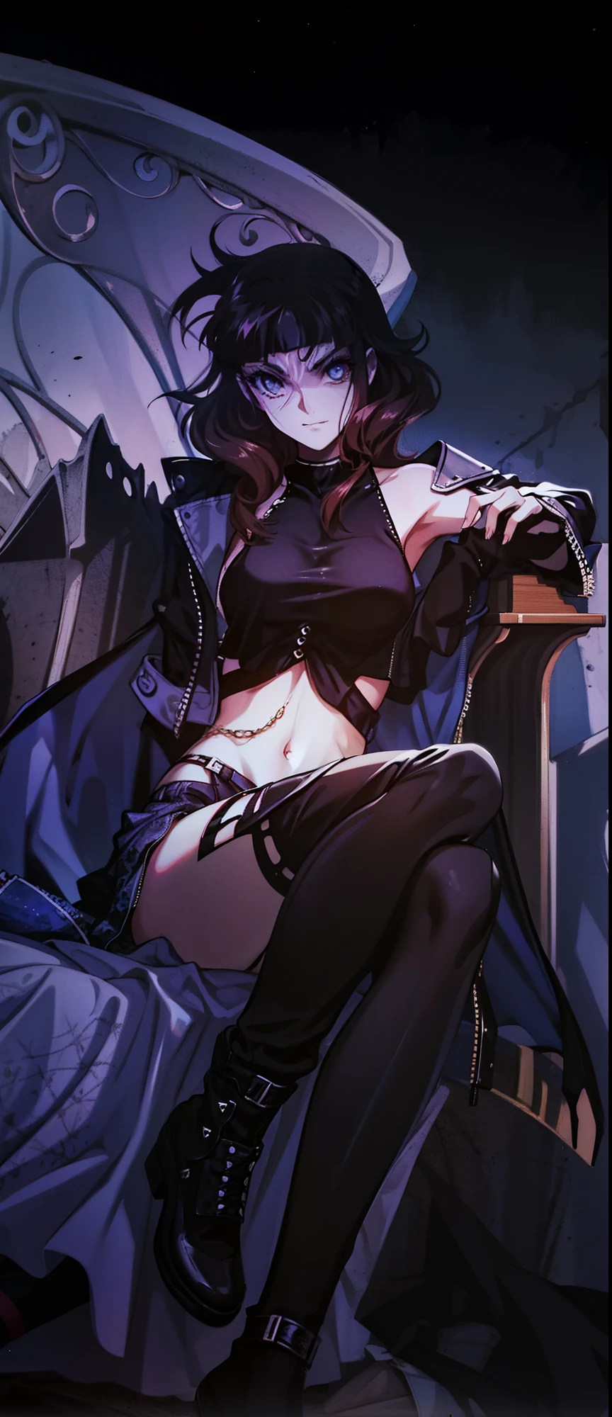 perfect eyes:1.2, detailed eyes:1.4, realistic:1.4, red hair, hair over shoulder, robe, GlowingRunes_red background, glowing eyes, yameroyandere, yandere, crazy eyes, crazy smile, cape, fringe, argyle, checkered, clothing cutout, stripedthighhighs, black and red vertical striped thighhighs, makeup, lipstick, hood up, cleavage, sitting, 1girl, solo, (masterpiece:1.6, best quality),