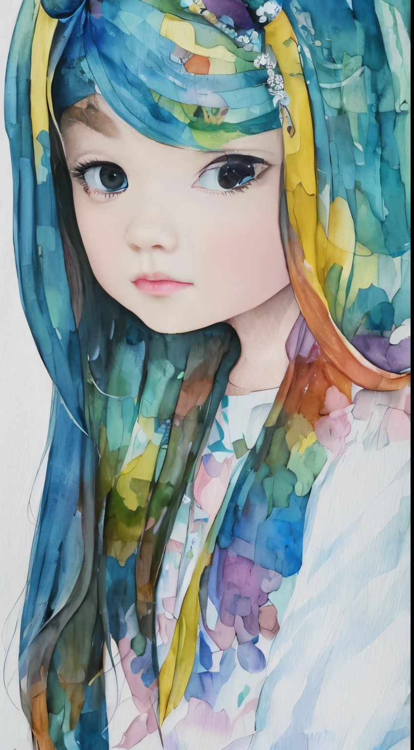 watercolor paiting、Pale shades、Beautiful colors、one girl&#39;s profile、Cute *********** s