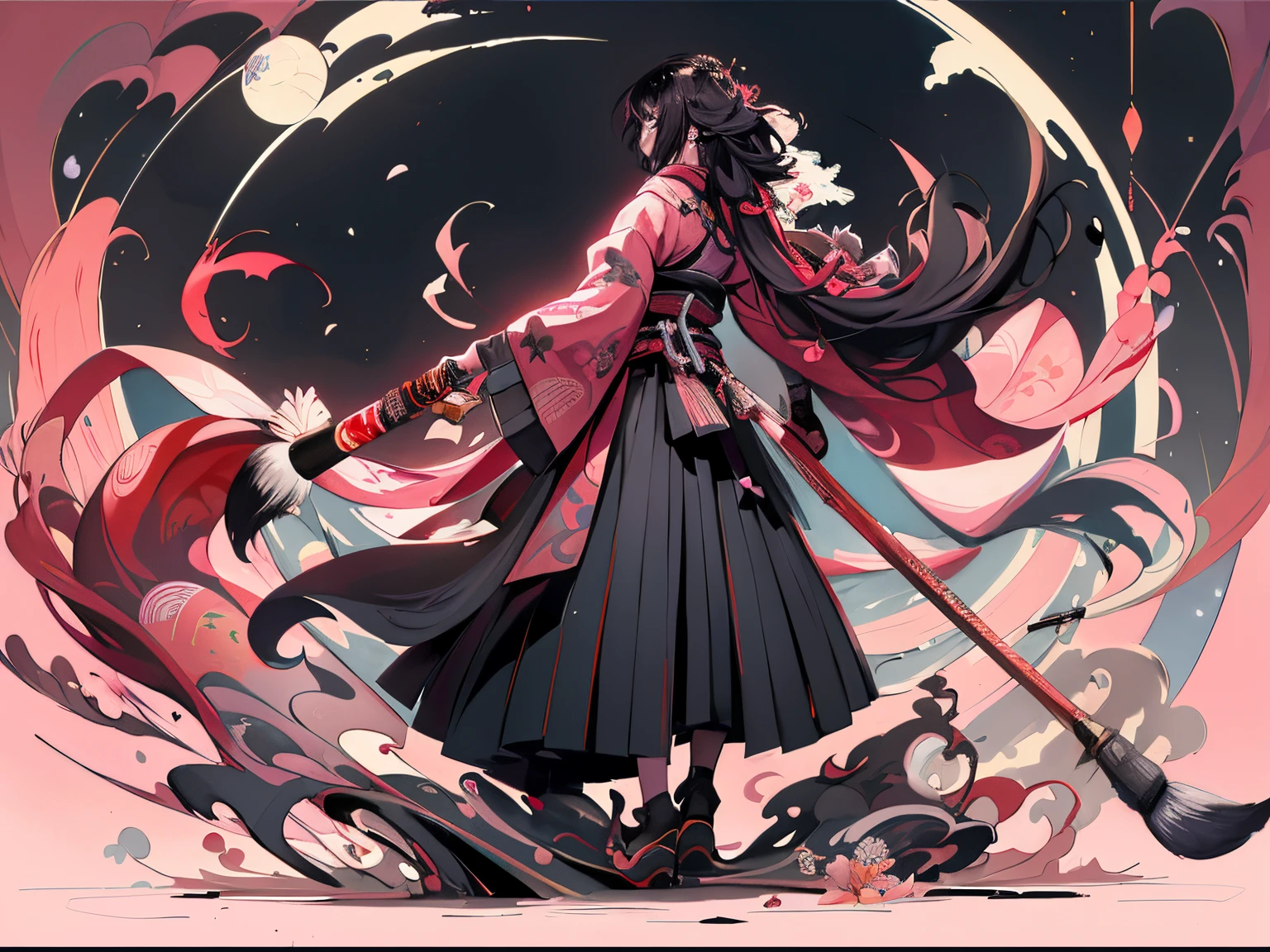(masterpiece、top-quality、top-quality、watercolor paiting(Curly)、Official art、Beautifully Aesthetic:1.2)、(1girl in:1.3)、(Fractal Art:1.3)、(Kimono)、The upper part of the body、From Side、looking at the viewers、patterns、Flowers and Birds Fugetsu、Yuki、Thousand Cranes、云、lantern、starrysky、stele、(masutepiece, Best Quality), 8K Wallpaper, Highly detailed, Sexy Female Ronin, Male Ronin, Hugging, Samurai, Cherry blossom border, Japan tattoos, katanas, Japan, Night, Moonlight, Vector style art, Erotic, Movie Poster Style, lettering.