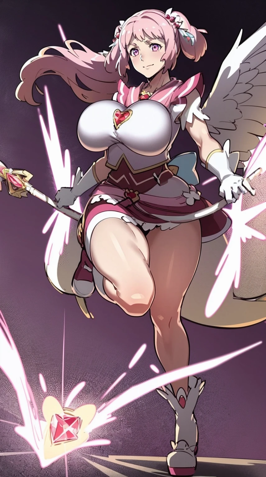 masterpiece, best quality, indoors, mamikafairy, 1girl, solo, looking at viewer,, hand arms full body,boots, standing,cute,breast, curvy, female,fantasy goddess,there is a cartoon picture of a woman with a very large breast, glowing divine being, glowing holy aura, inspired by Luma Rouge, the non-binary deity of spring, ethereal rainbow nimbus, the butterfly goddess of fire, inspired by Mariel, glowing aura around her, astral wind, as the goddess of the saturn, “uwu the prismatic person, big breast, serious, beautiful eyes, , full body, walking, long robe, long dress, ,priestess ,holy, smile, god rays, ray tracing, sparkle, cinematic lighting, UHD, retina, masterpiece, ccurate, anatomically correct, textured skin, super detail, high details, high quality, award winning, best quality, highres, 1080P, HD, 4K, thunder aura, light aura,full, snak staff,closed mouth, huge breast, curvy, bimbo, standing, heroic, pose, background ruin of a misterios city