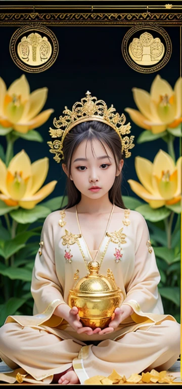 1girl in、top-quality、​masterpiece、超A high resolution、(Photorealsitic:1.4)、Raw photo、Deities々Goddess Sibit、（Face of 15 year old beautiful girl）、Straight long hair、glowy skin、Dramatic、（Golden See-Through Competition Swimwear）、（Golden transparent fluttering robe）、（Golden Buddha Statue）、（Golden Guanyin Bodhisattva Statue）、（（Golden Very Small Tiara））、（Pray）（Standing whole body）、（（delicate finger、Delicate hand））、（delicate paws）、（large full breasts、Clean raised bust）、（Rocket Tits）、（（Golden garter stockings））、（（Golden Ancient Greek Temple））（Golden wall decorated with gold）、（Blur the background）、（One boob is visible、large areola is visible、 to stand）、（Woman Praying）、（Pray with Your Hands Together）、Full body、standingn、Pray with Your Hands Together、delicated face、Delicate hand、delicate paws、Anatomy Body、goddes、