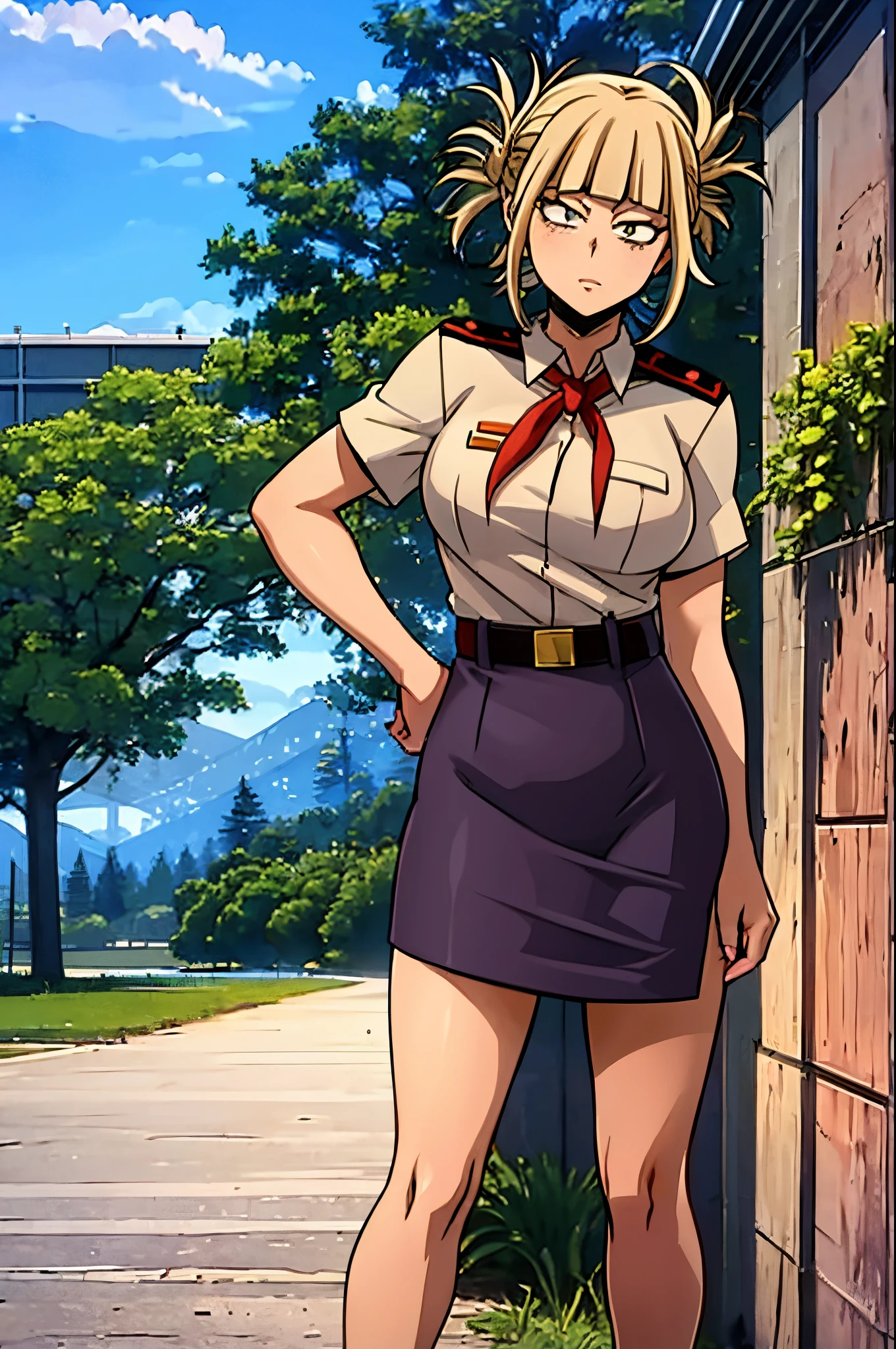 Himiko Toga from My hero Academia, upskirt, sexy and beautiful girl, in full height, soviet surroundings, style of the USSR, pioneer counselor clothing, erotica, Pantsushot