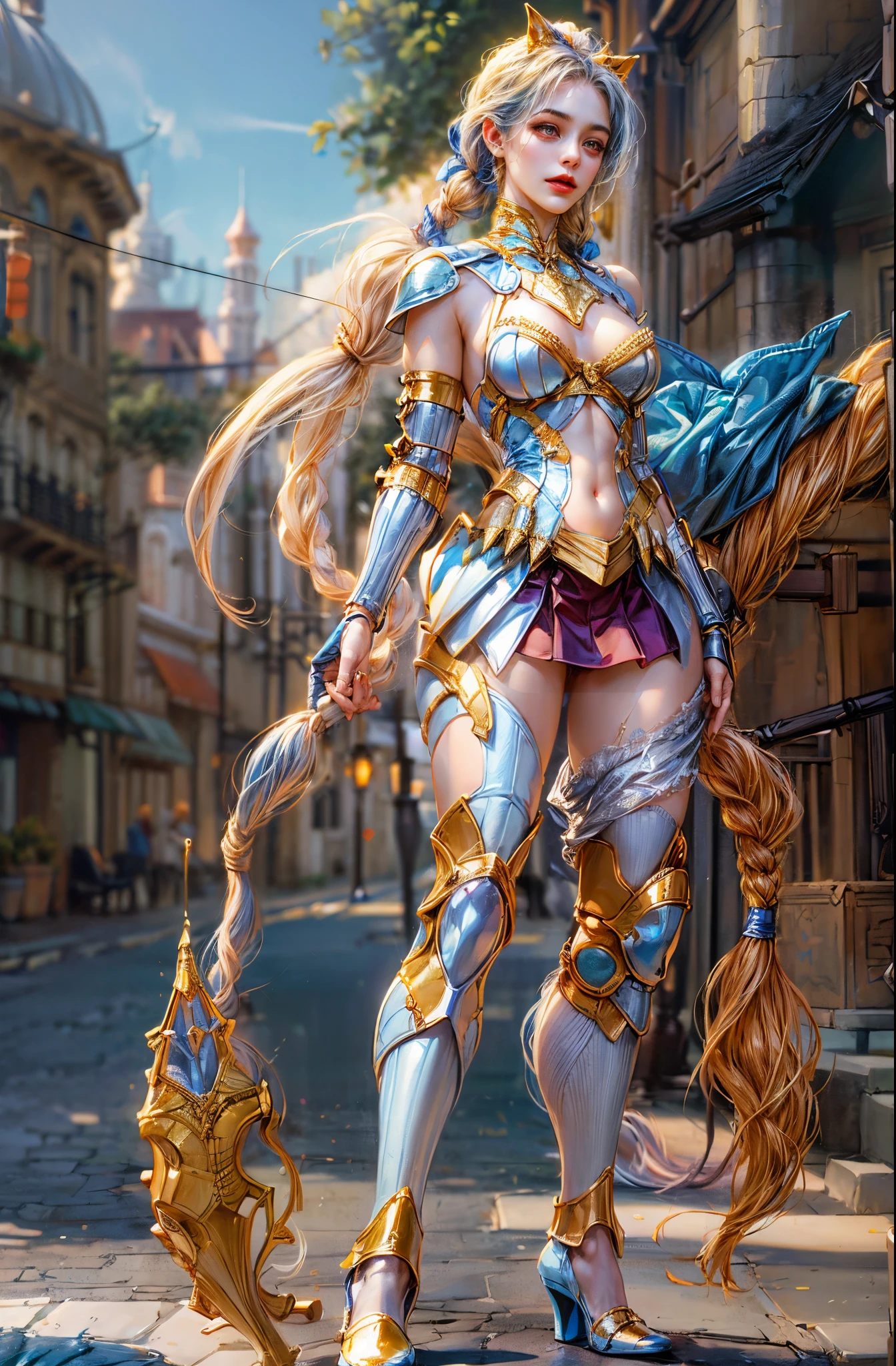 Wearing golden futuristic technology titanium alloy armor: 1.5,gold plastic skirt