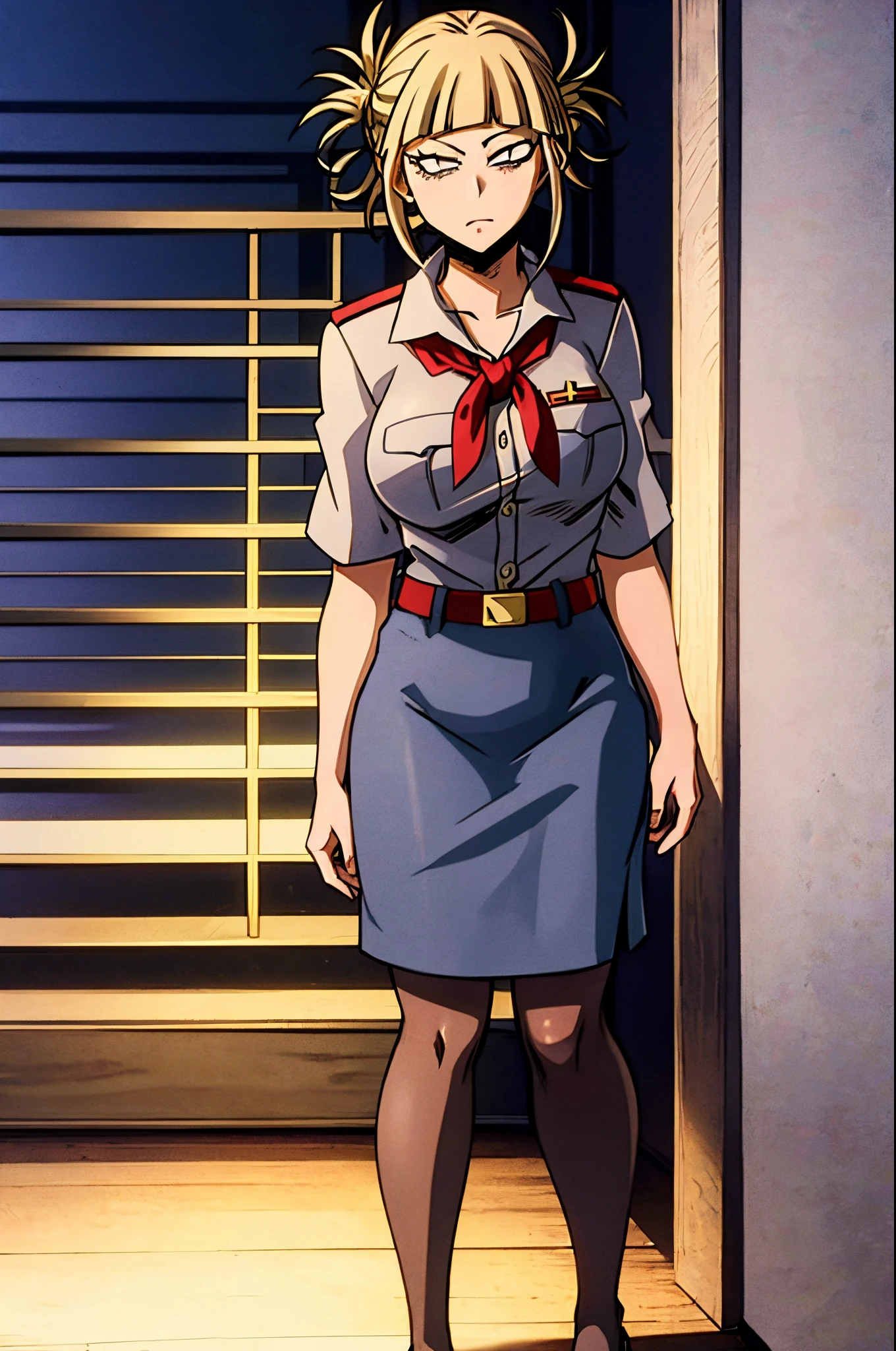 Himiko Toga from My hero Academia, upskirt, sexy and beautiful girl, in full height, soviet surroundings, style of the USSR, pioneer counselor clothing, erotica, Pantsushot