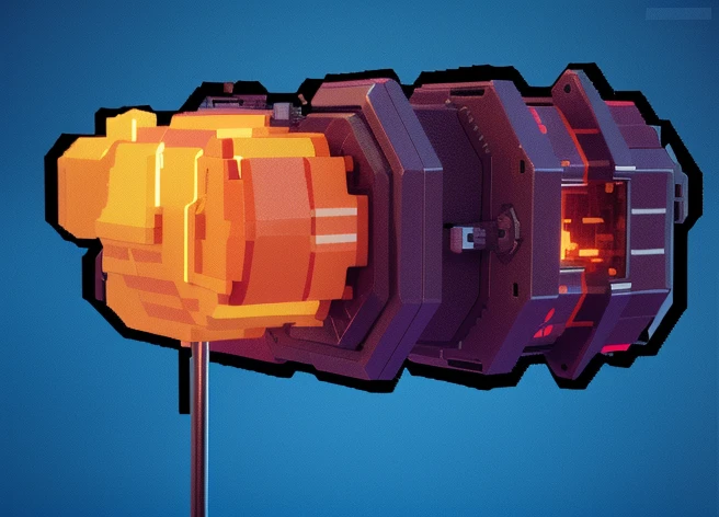 there is a 3d image of a toy gun on a stick, super detailed color lowpoly art, laser cannon, deep pyro colors, high quality lowpoly art, heavy gun, plasma gun, high quality voxel art, low polygon, minigun, colorful vivid octane render, spike shell, voxel art, rendered in high octane, detailed hot maw