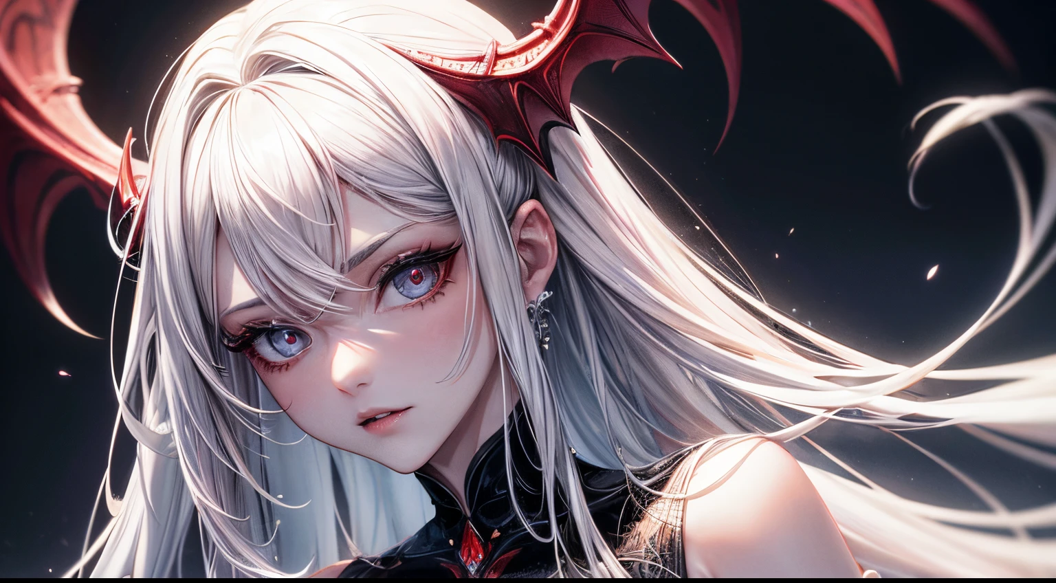 Crazy detailed photos of gorgeous vampire aliens, a true, Long white hair, complicated eye roll, like a dream, Ethereal, the ultra-detailed, 32K resolution, 动态照明, Cover the navel, ultra - detailed, intricately details, Hot topics on artstation, white luxury suit, Volumetriclighting, BalenciagaStyle