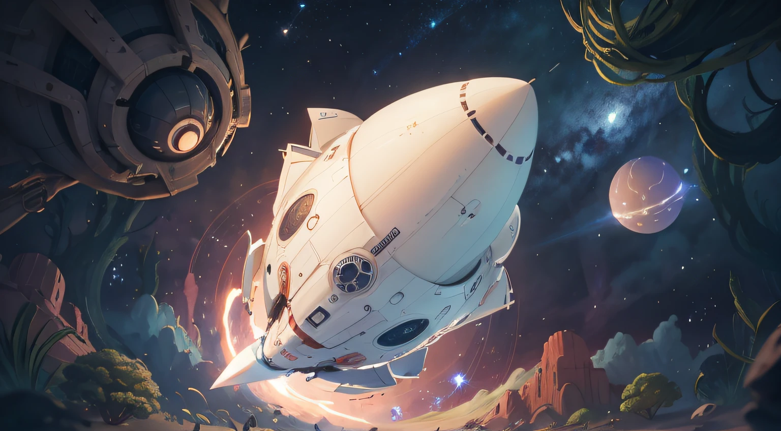 Flew, cute little spaceship, white backgrounid