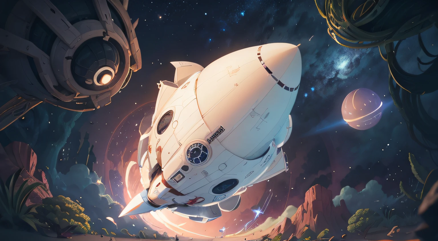 Flew, cute little spaceship, white backgrounid