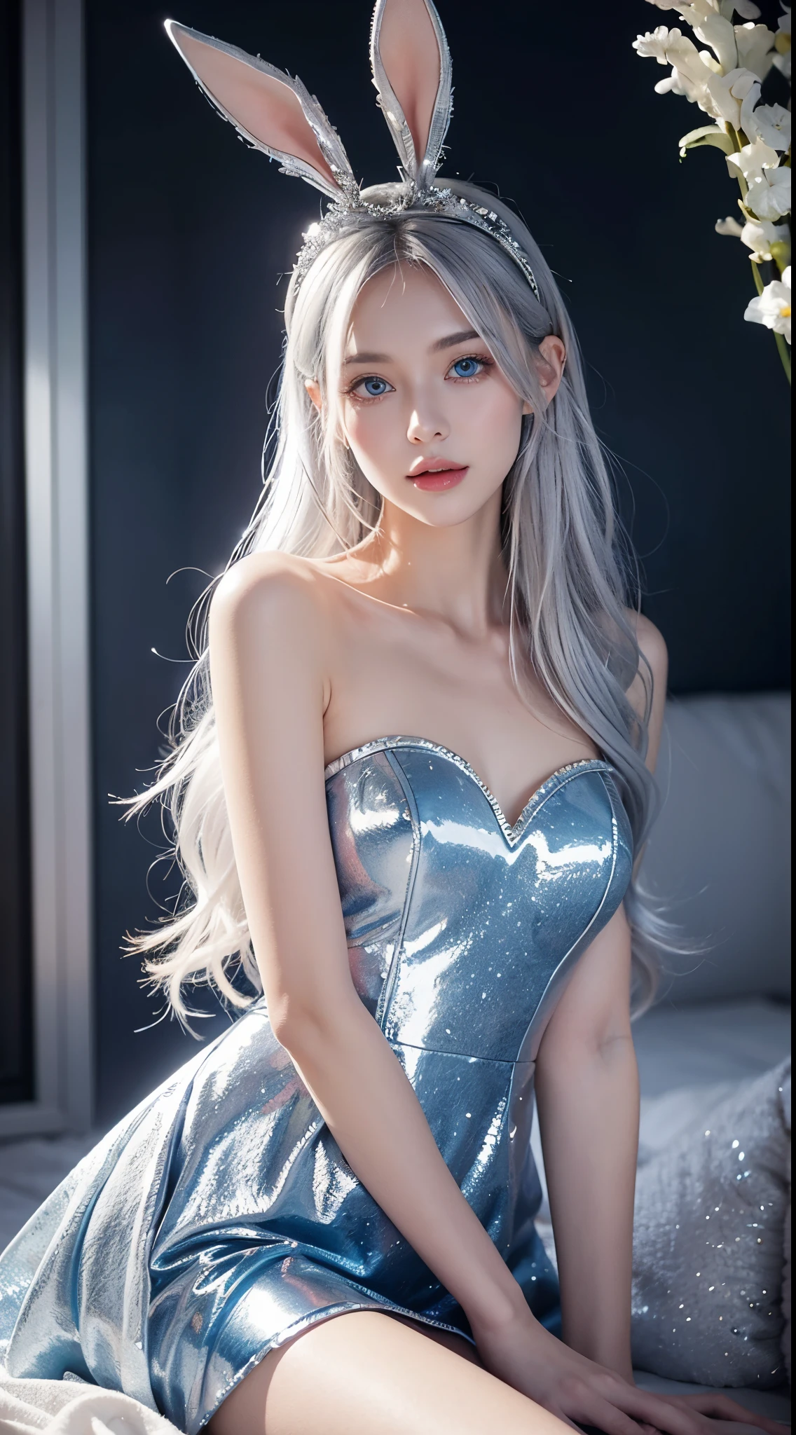 face lighting,bright backlight,medium breasts,super high resolution,best quality,Photos,4k,(Realistic:1.2),huli,1girl,white hair,fox ears,blue eyes,