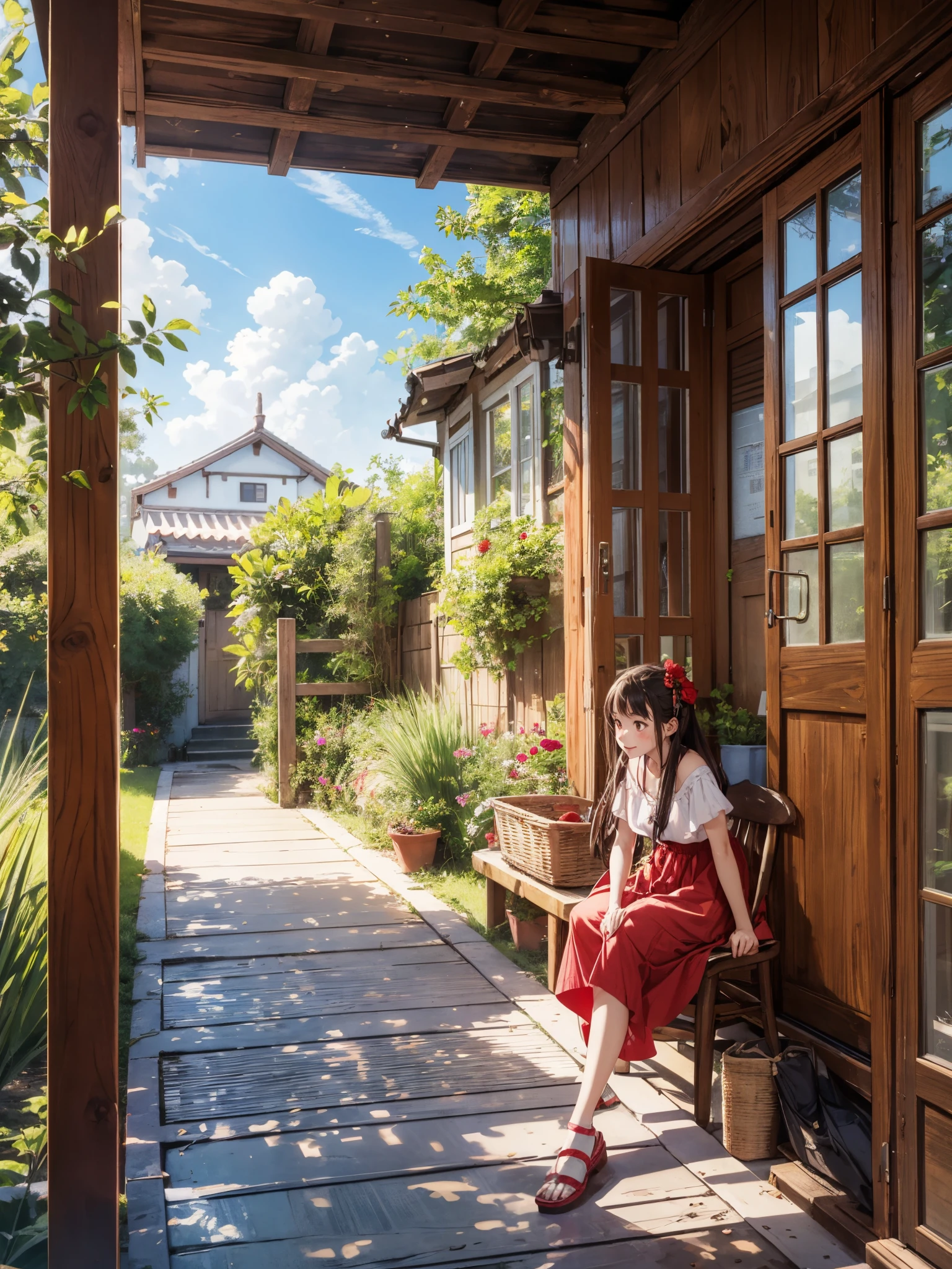 masterpiece, tomato, wearing, big, red skin, summer morning, ghibli