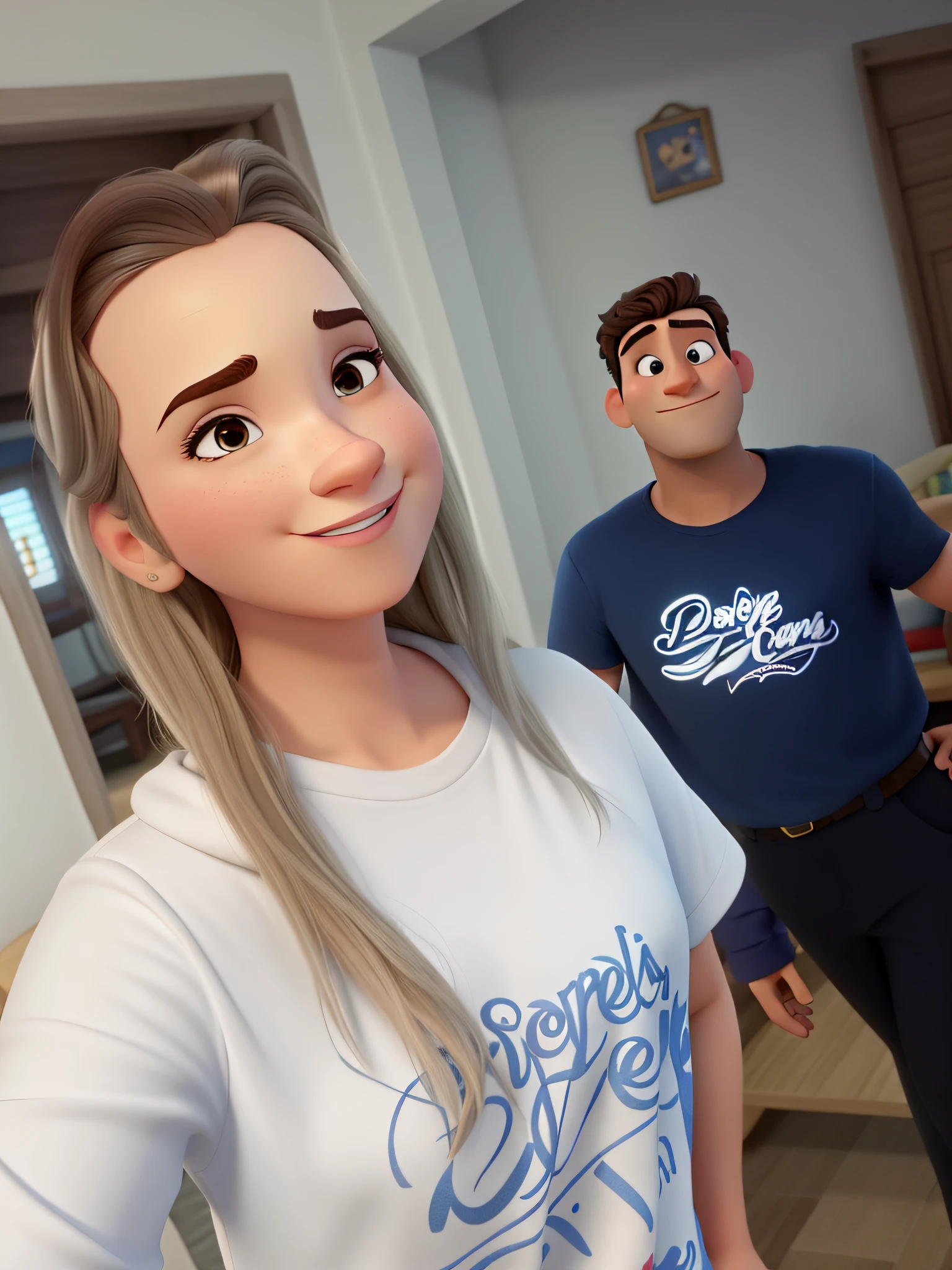 Uma mulher loira e um homem, estilo disney pixar, alta qualidade, melhor qualidade
