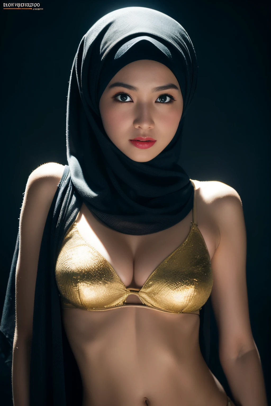 bellydancer, cyberpunk, javanese, (((hijabi))), cleavage, reflection light, chiaroscuro, depth of field, cinematic lighting, ray tracing, Sony FE GM, UHD, super detail, masterpiece, textured skin, high details, best quality, award winning，3D,hdr（HighDynamicRange）,Ray tracing,NVIDIA RTX,Hyper-Resolution,Unreal 5,Subsurface scattering、PBR Texture、post-proces、Anisotropy Filtering、depth of fields、maximum definition and sharpness、Many-Layer Textures、Albedo e mapas Speculares、Surface coloring、Accurate simulation octane rendering of light-material interactions、Two-colored light、largeaperture、Low ISO、White balance、the rule of thirds、8K raw data