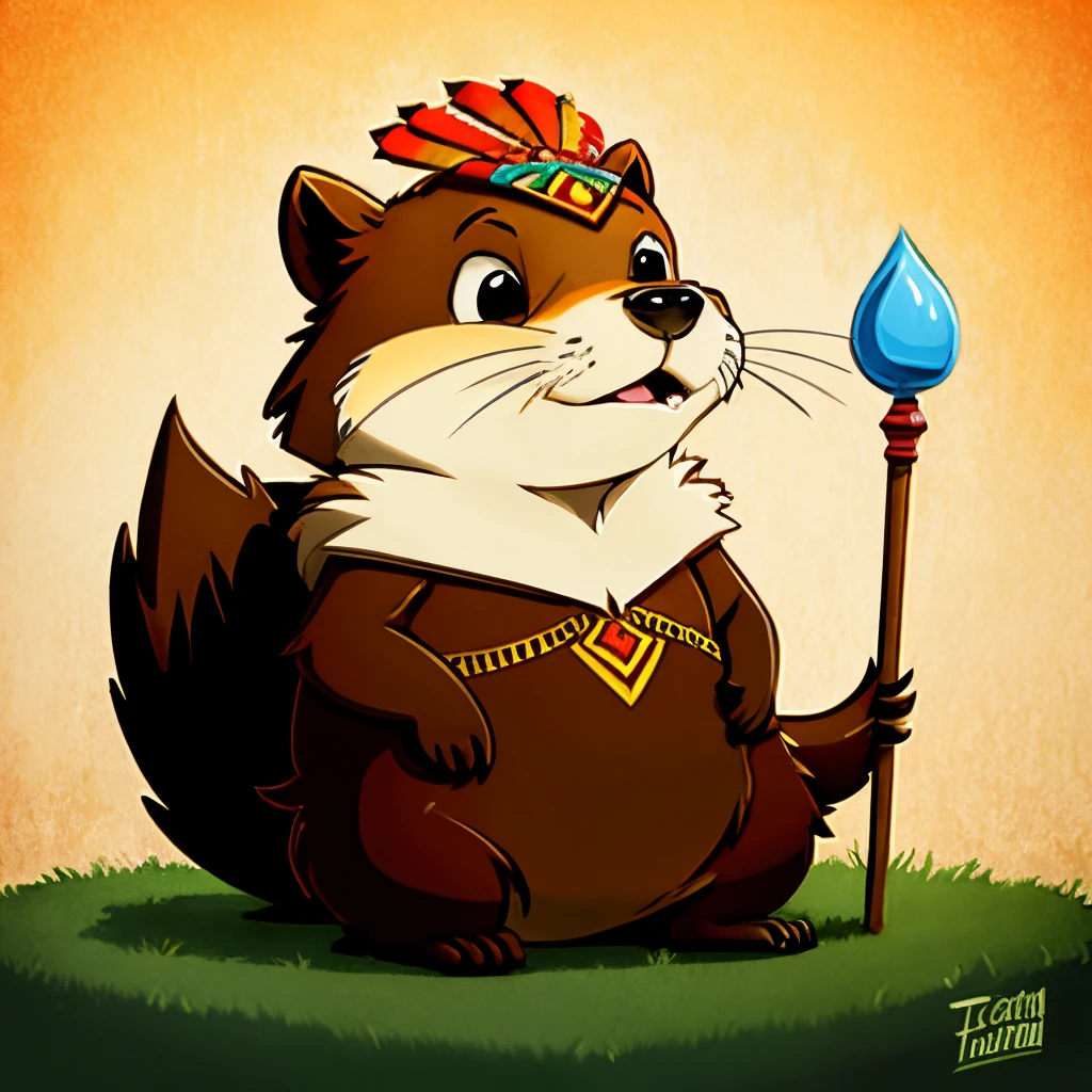 cartoon beaver with tribal head dress