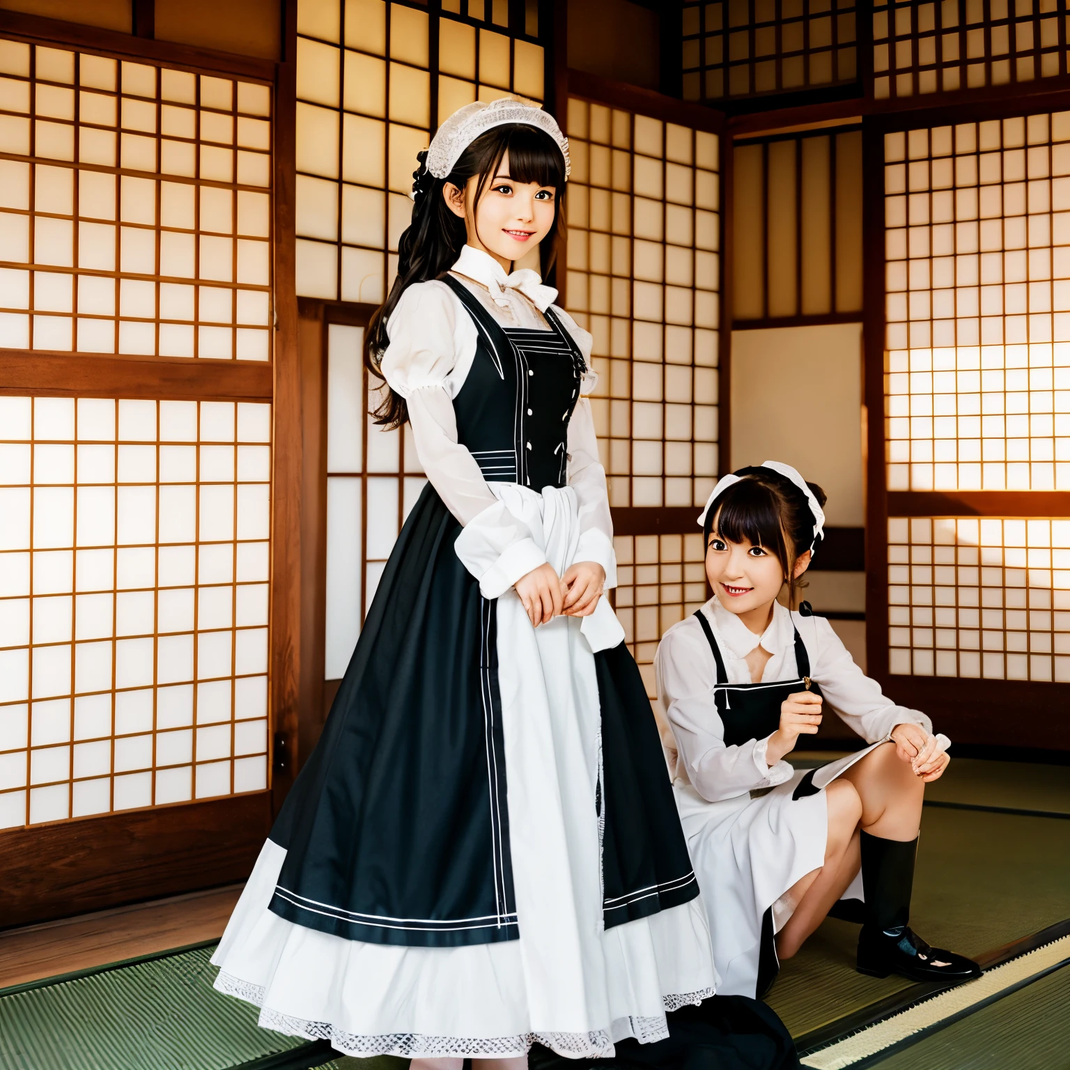 Country Humans Japan Maid Figure Composition Illustration