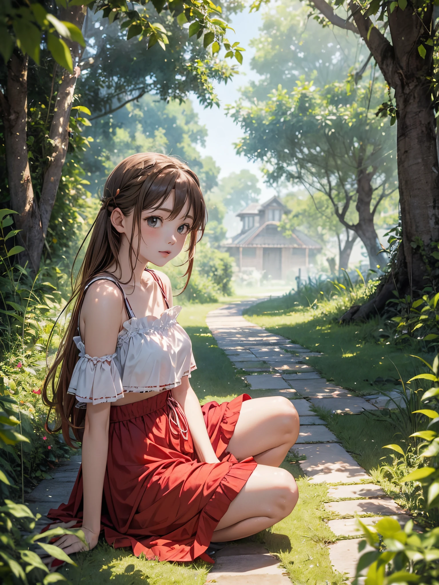 masterpiece, tomato, wearing, big, red skin, summer morning, ghibli