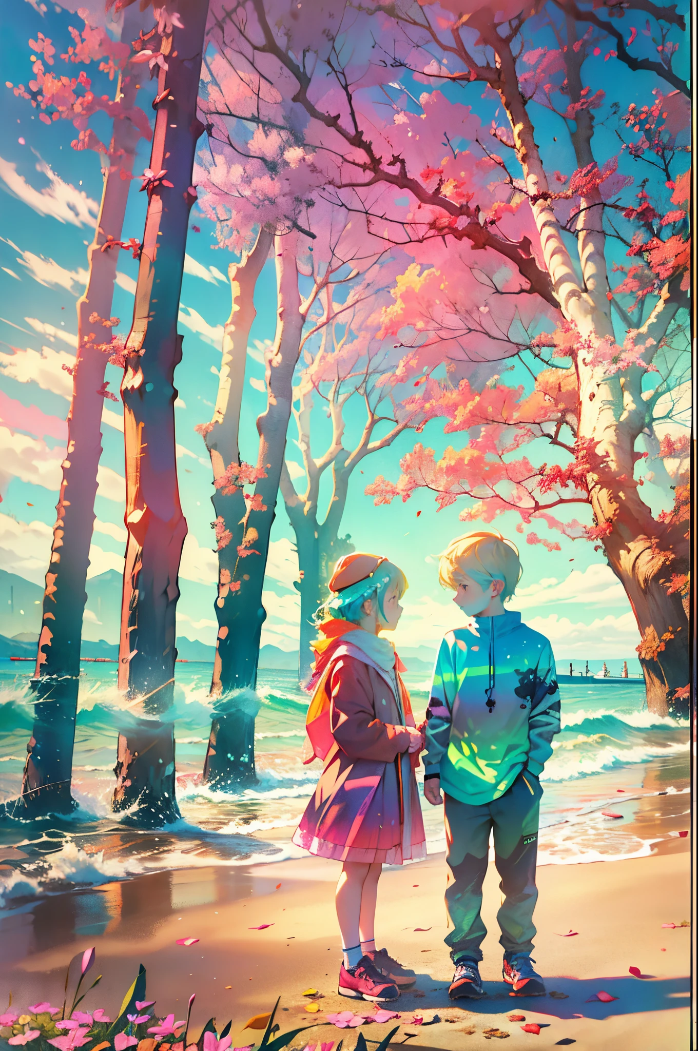 double contact,Oliver Morris double exposure photography style,Seaside couple,park ???,Colorful,vibrant with colors,a true,フォトリアリスティック,k hd,8K分辨率,tmasterpiece