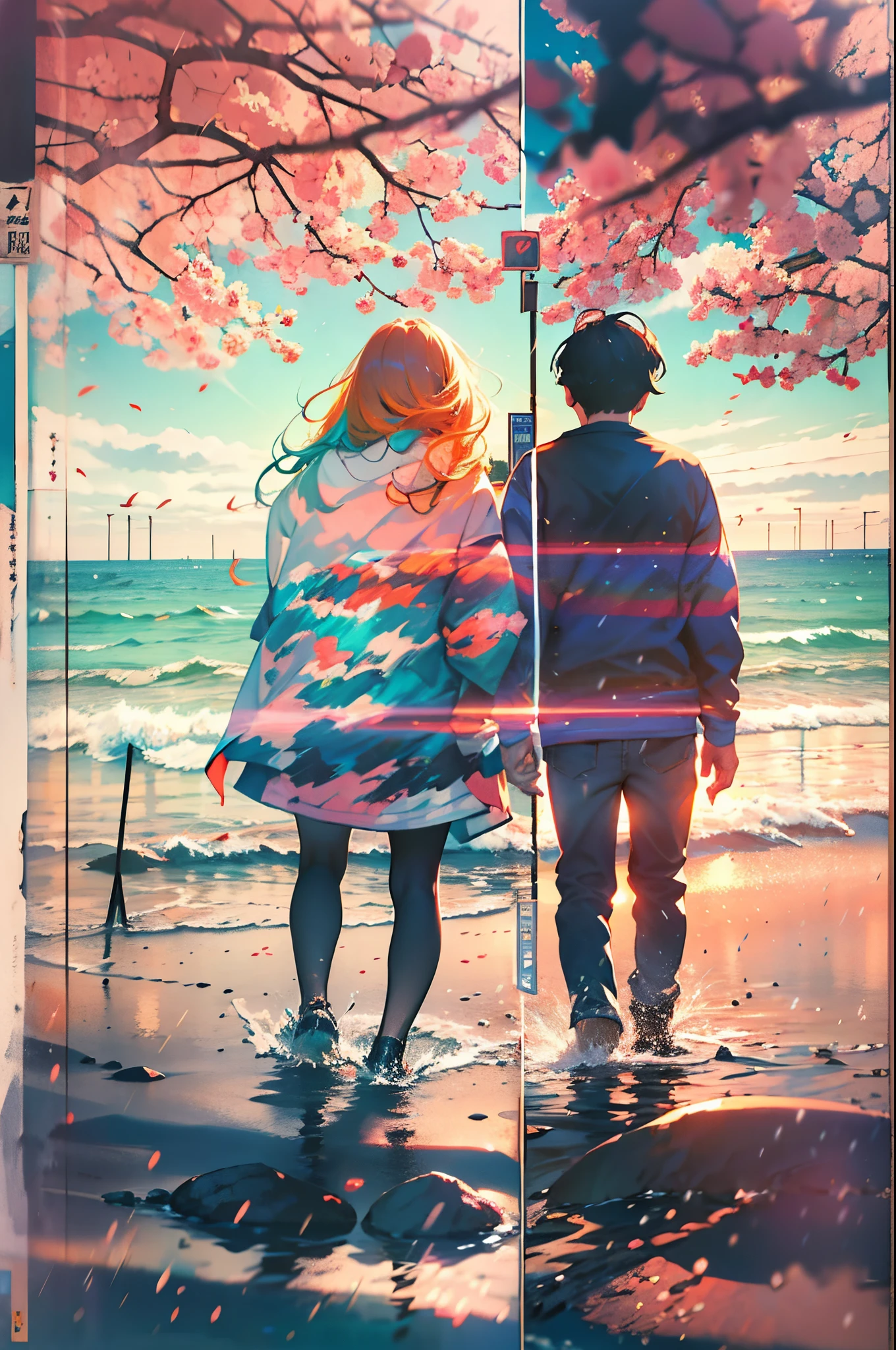 double contact,Oliver Morris double exposure photography style,Seaside couple,park ???,Colorful,vibrant with colors,a true,フォトリアリスティック,k hd,8K分辨率,tmasterpiece