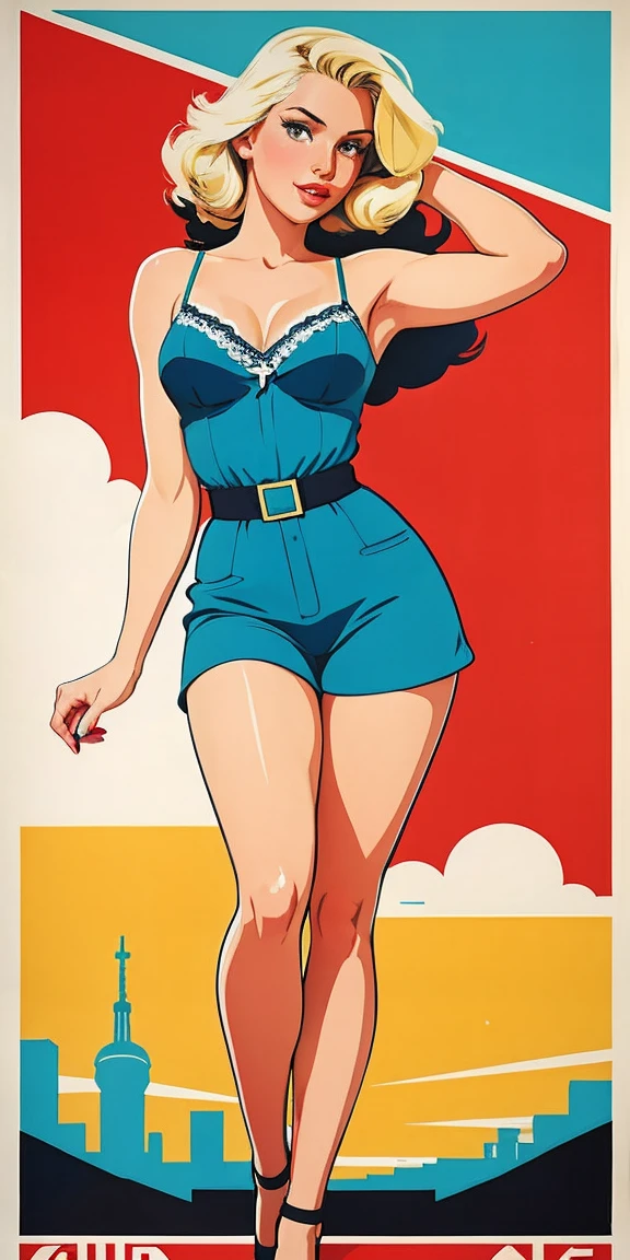 Retro vintage art print, poster of a sexy, glamorous pin-up girl wearing a sailors hat, bikini and polka dot stockings