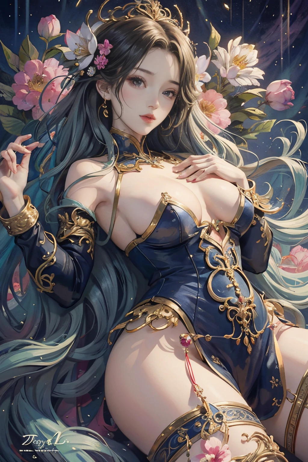 （tmasterpiece，top-quality，Best quality，offcial art，Beautiful and beautiful：1.2），（1 plump girl），The content is very detailed，Colorful，The most detailed，offcial art，Unity8k wallpaper，ultra - detailed，Beautiful and beautiful，Big breasts are beautiful，tmasterpiece，Best quality，（tangled，datura，Tangles，entangled），divinelight，artistically，Flash drawing，Perfect NwsjMajic