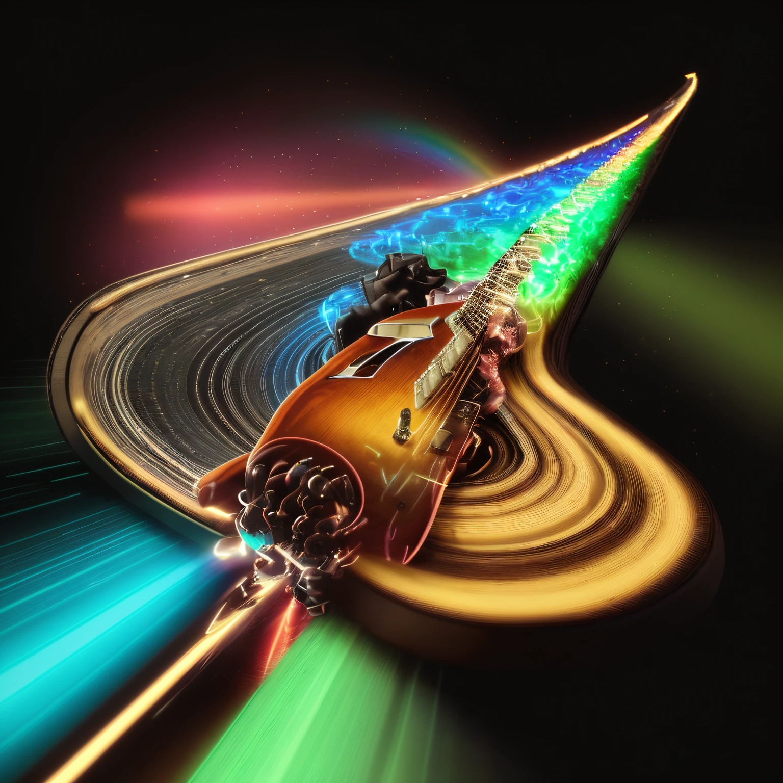 Guitar instruments，light speed，superspeed：：5 full of energy，neonlight，Extreme rainbow flow：：4 lighting，High resolution 8K，super detailing，complexdetails，cinmatic lighting：：1，--ar9:16，--V5