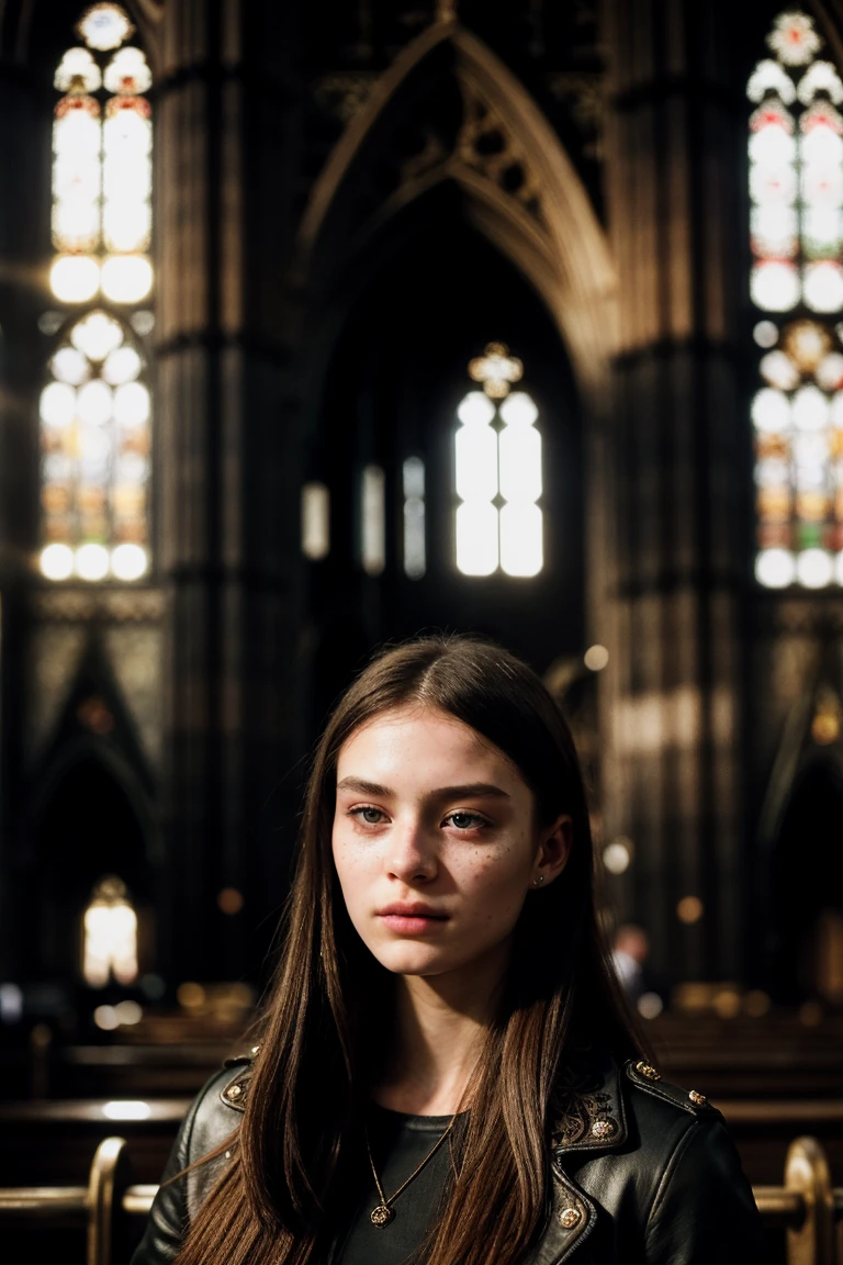 1girl, 21 years old, (realistic:1.3), finely detailed, quality, (masterpiece:1.2), (photorealistic:1.2), (best quality), (detailed skin:1.3), (intricate details), dramatic, ray tracing, photograph, Liquid [Marshlands|Madrid] from inside of a Cologne Cathedral, Bathed in shadows, Masterpiece, Despressing, Metalcore, film grain, Sony A7, 35mm