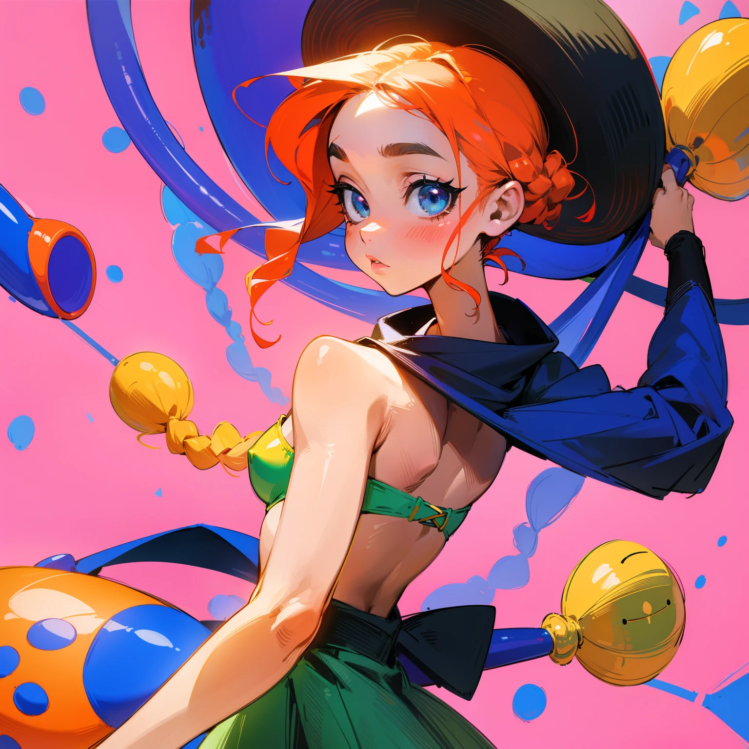 Pixel Art、colorido、Pessoas do sexo masculino、hats、retrato, Yayoi Kusama, Pose Ativa, Fusion of low-waisted pants and flared skirt, Tube Top Bikini, Asymmetric scarf, pequeno, Gaki Feminino, sobrancelhas grossas, cintura fina, plaits, loira bonita, bonnet, (master part), ((best quality)), (super detalhado), garota, rosto limpo e detalhado, cinco dedos, textile shading, Estrutura perfeita do corpo humano, anatomia perfeita,
