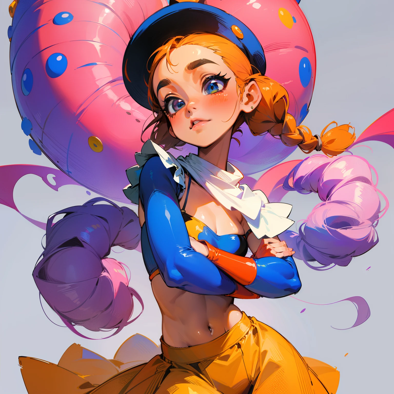 balloon seller girl, uma de 14 anos, (((she is having a blue balloon))) , foto real, (((corpo todo))), (olhando para mim), cabelo bob, fita grande no cabelo, (apron, Saia longa de couro, botas),
